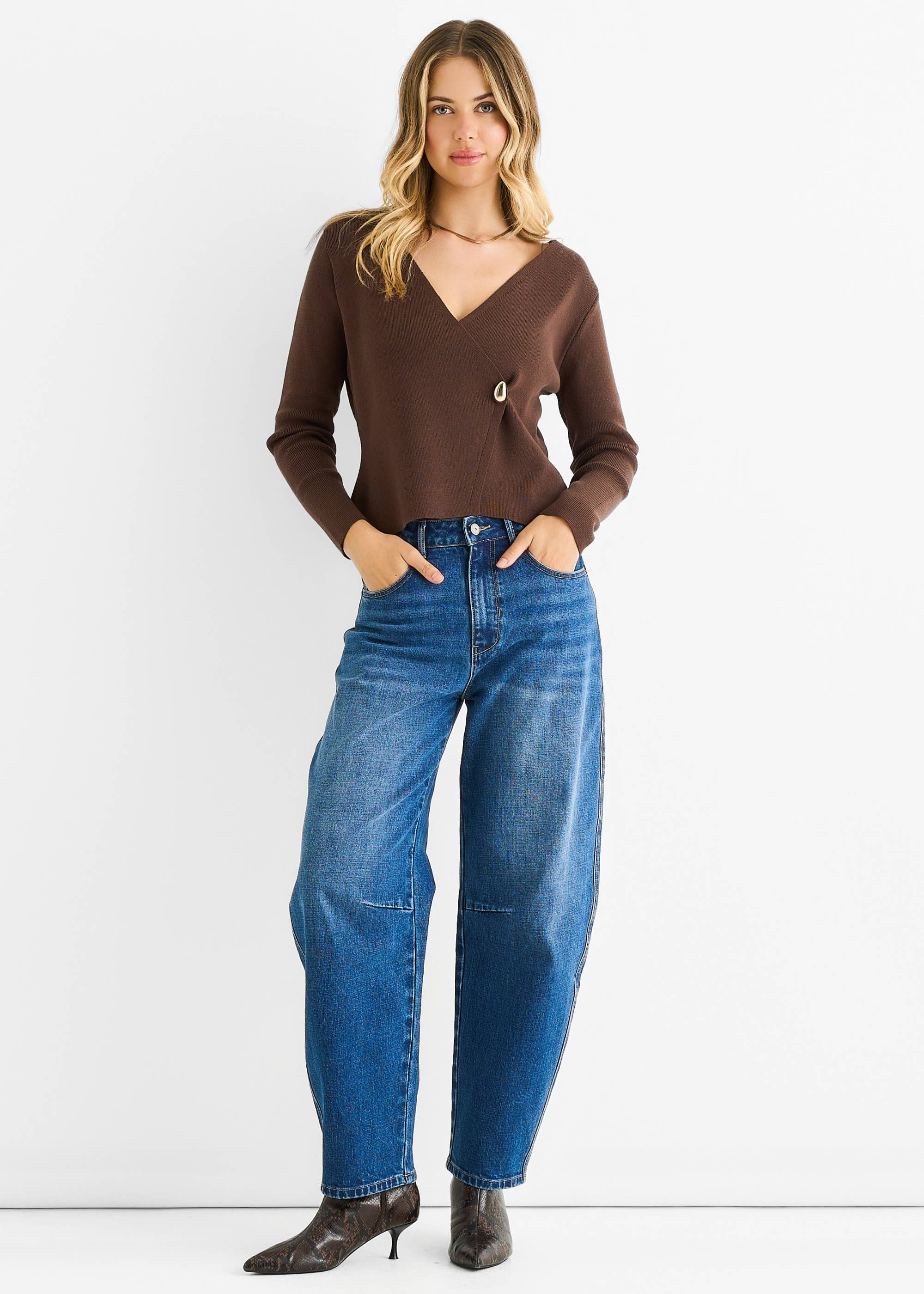 Chocolate Button Wrap Compact Knit Cardigan