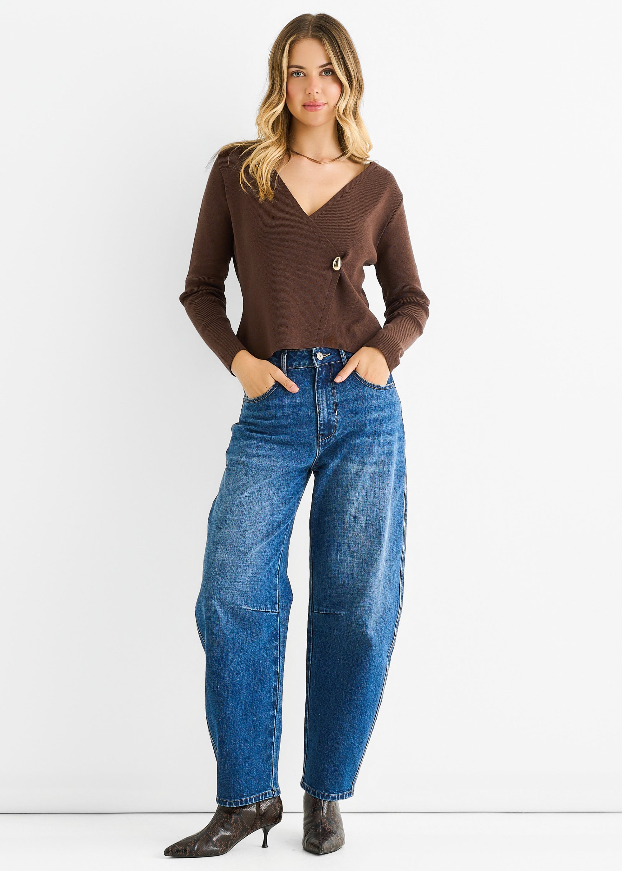 Chocolate Button Wrap Compact Knit Cardigan