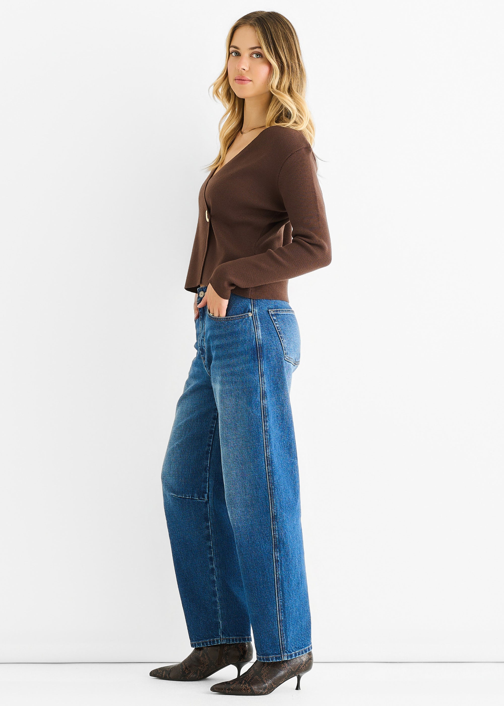 Chocolate Button Wrap Compact Knit Cardigan