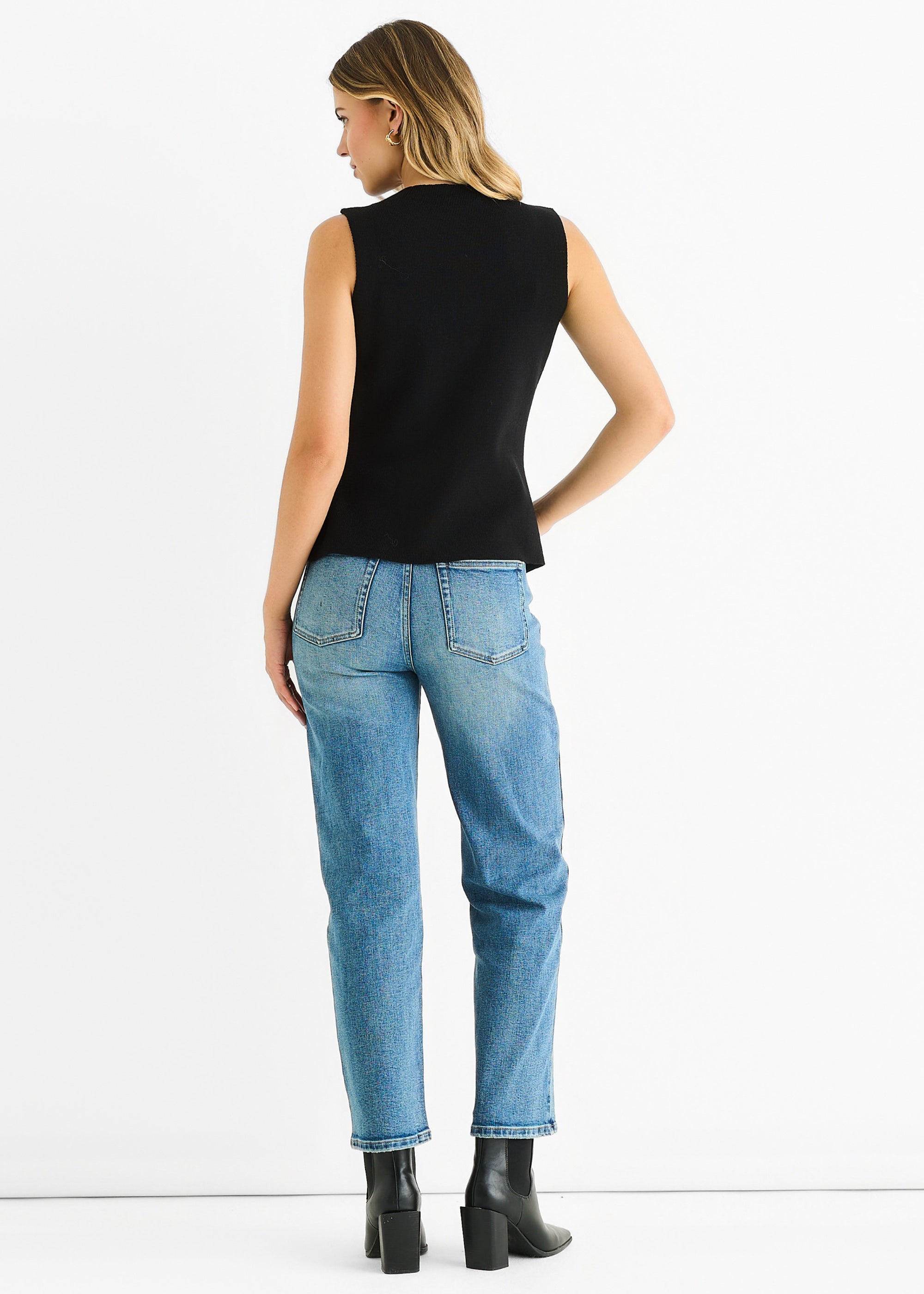 Black Button Front Compact Knit Waistcoat