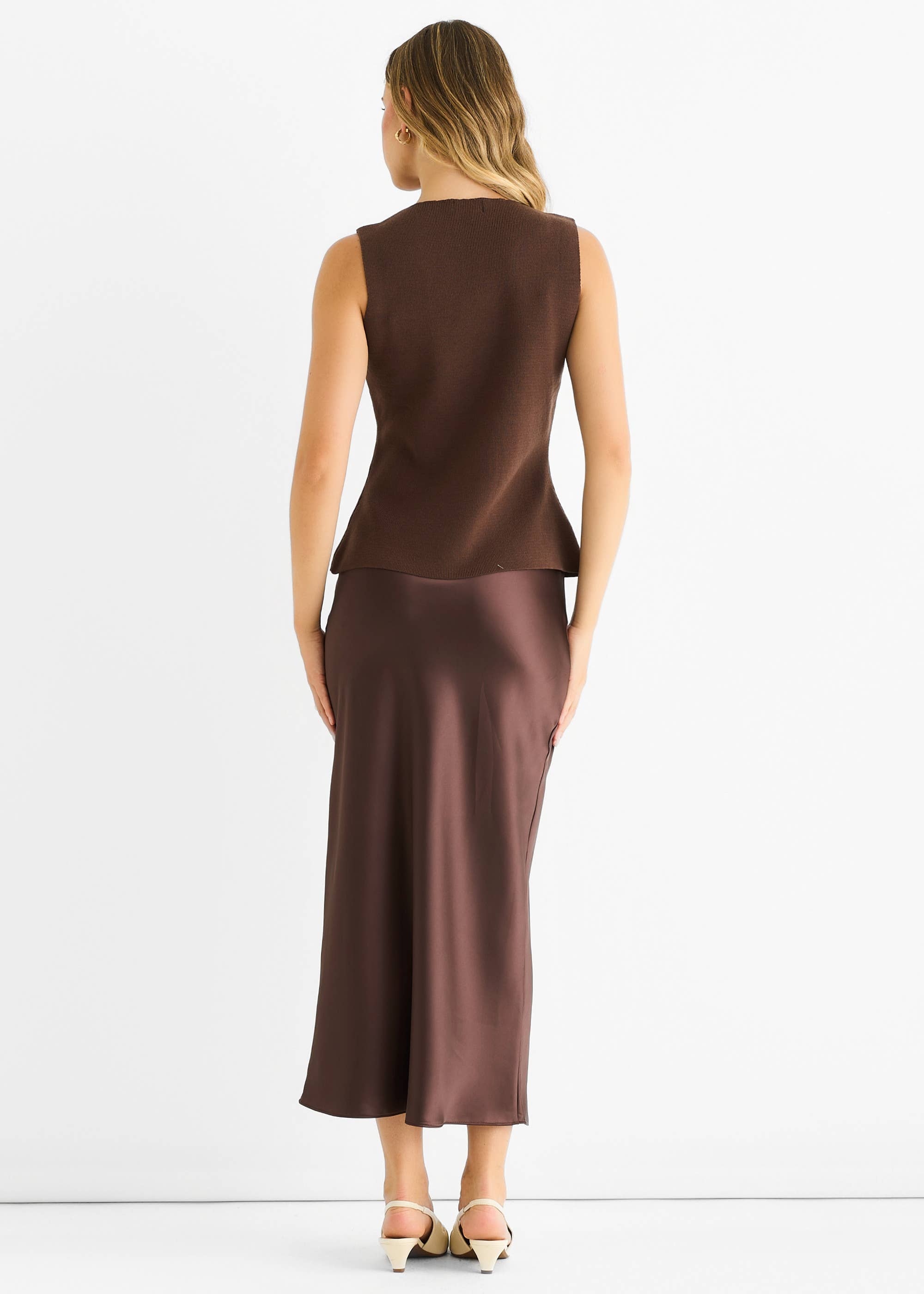 Chocolate Button Front Compact Knit Waistcoat