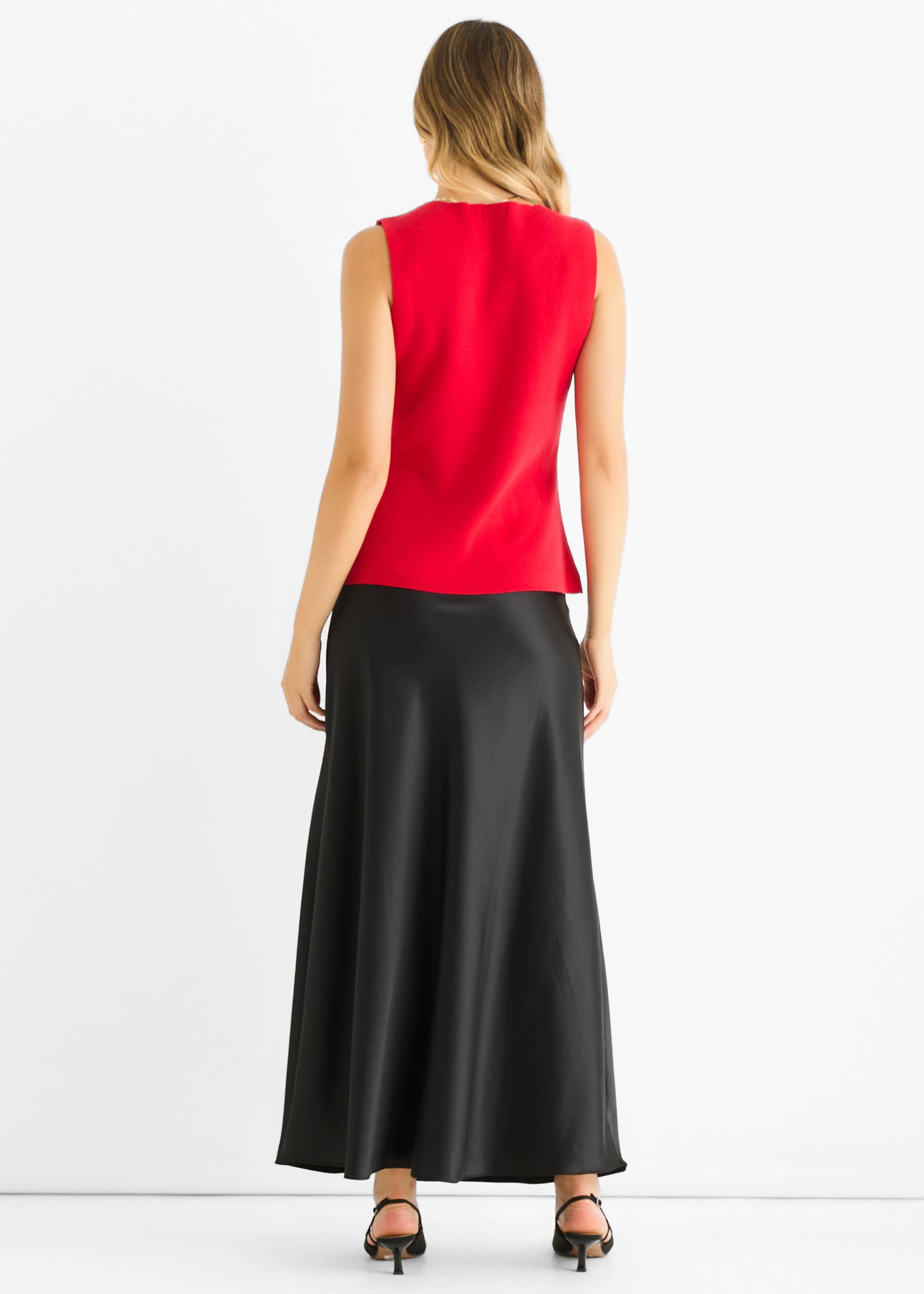 Cherry Red Button Front Compact Knit Waistcoat