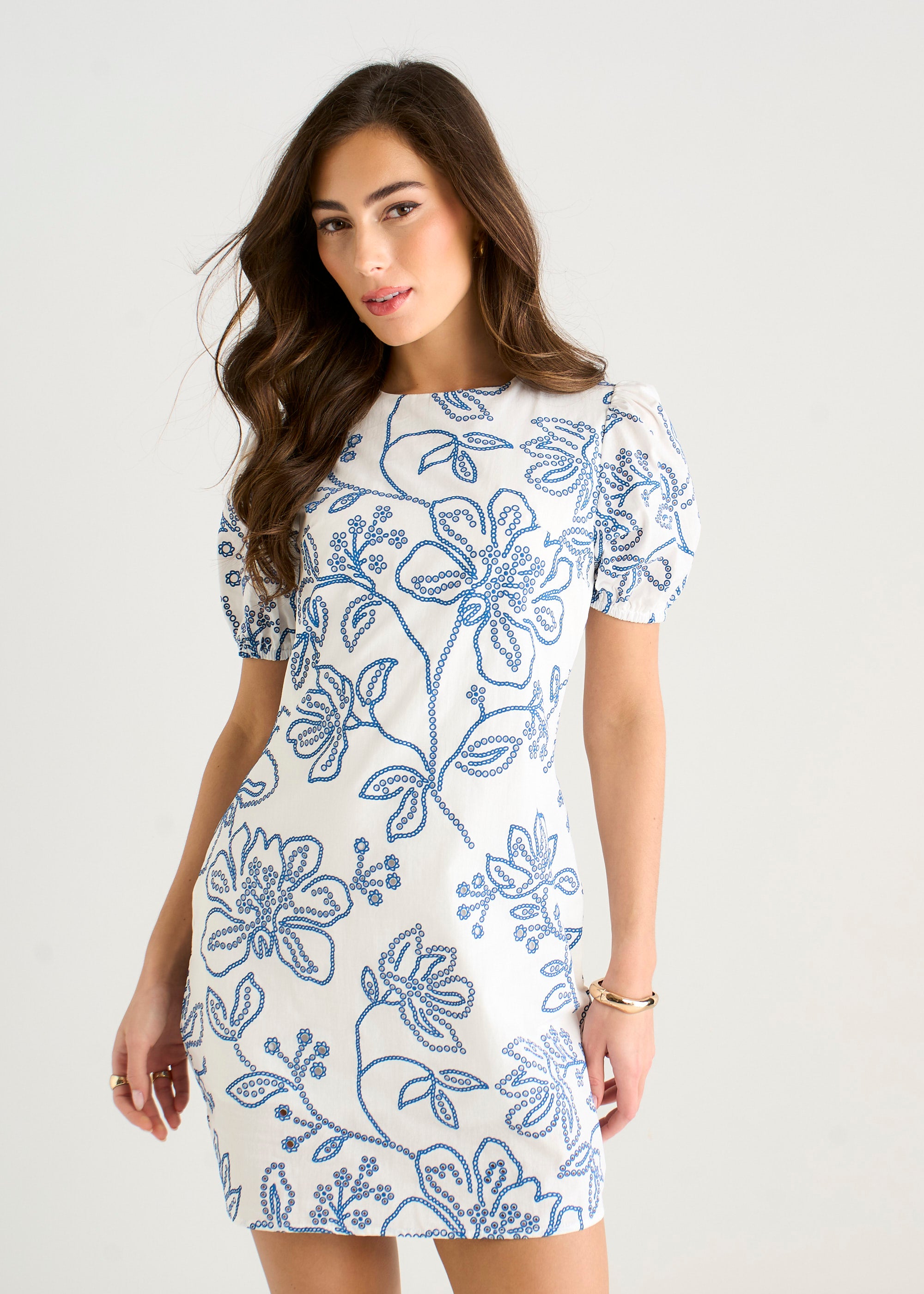 & Blue Floral Print Mini Dress