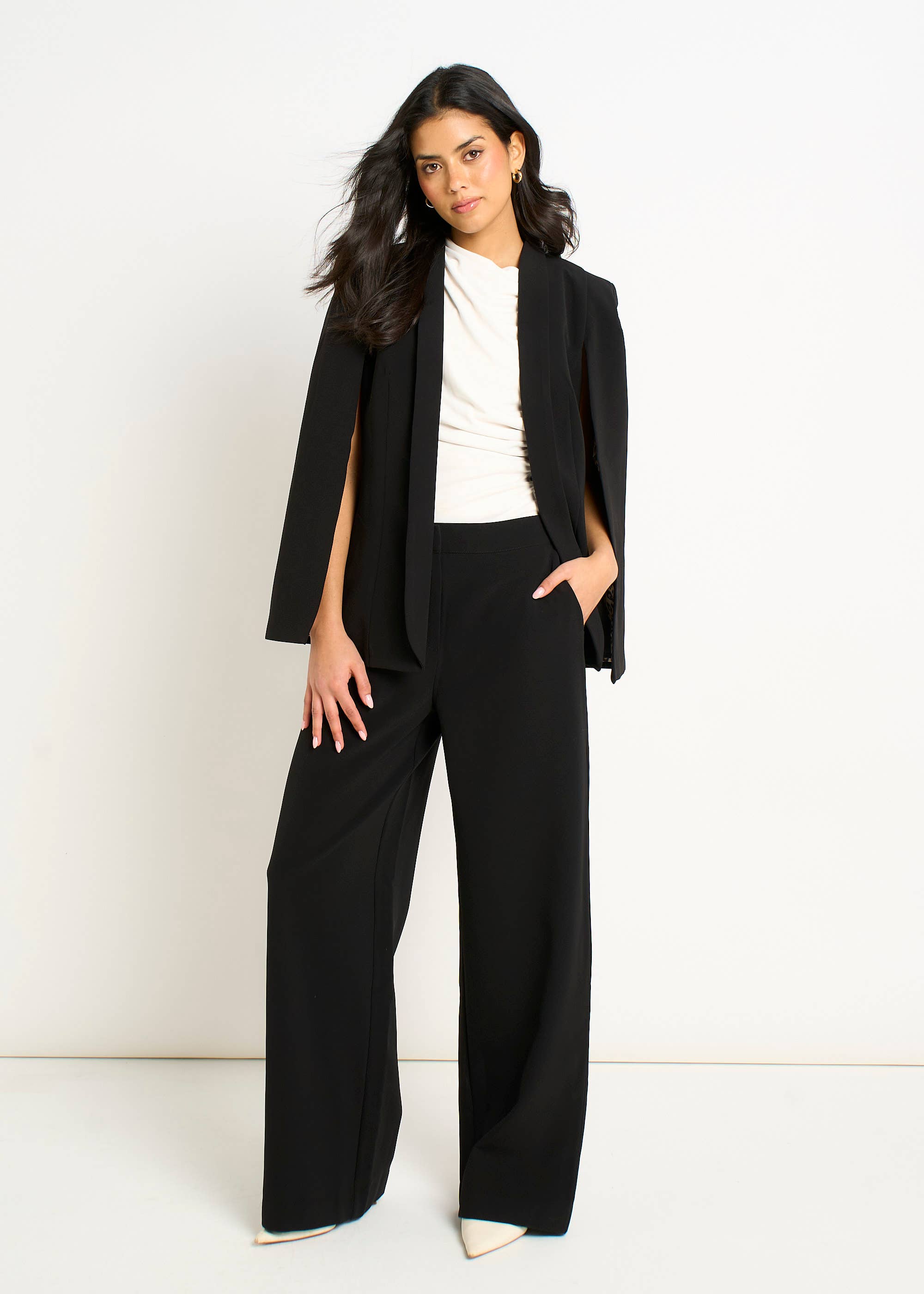 Black Tailored Cape with Leopard Print Lining