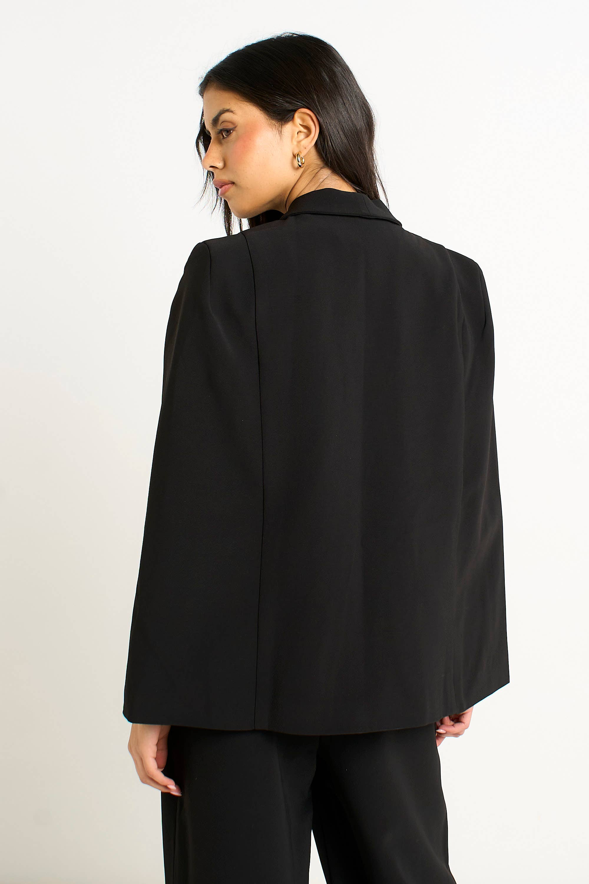 Black Tailored Cape with Leopard Print Lining