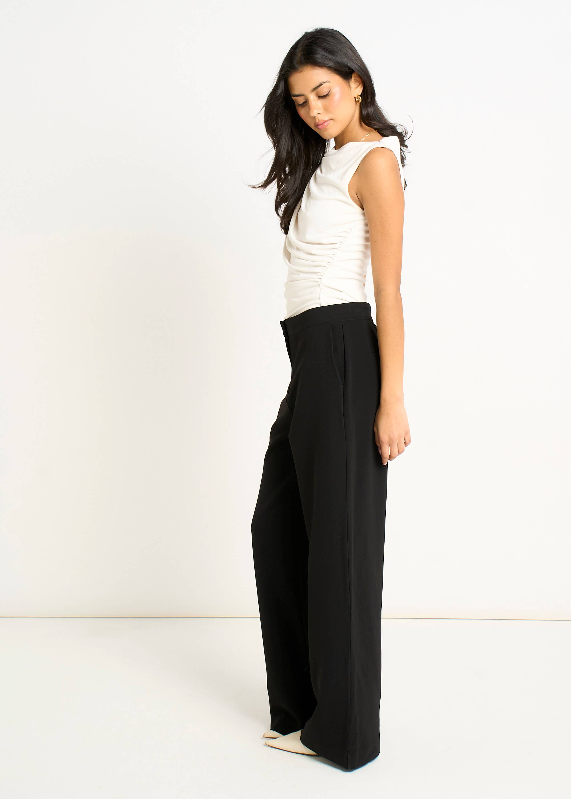 Black Wide Leg Tailored Trousers