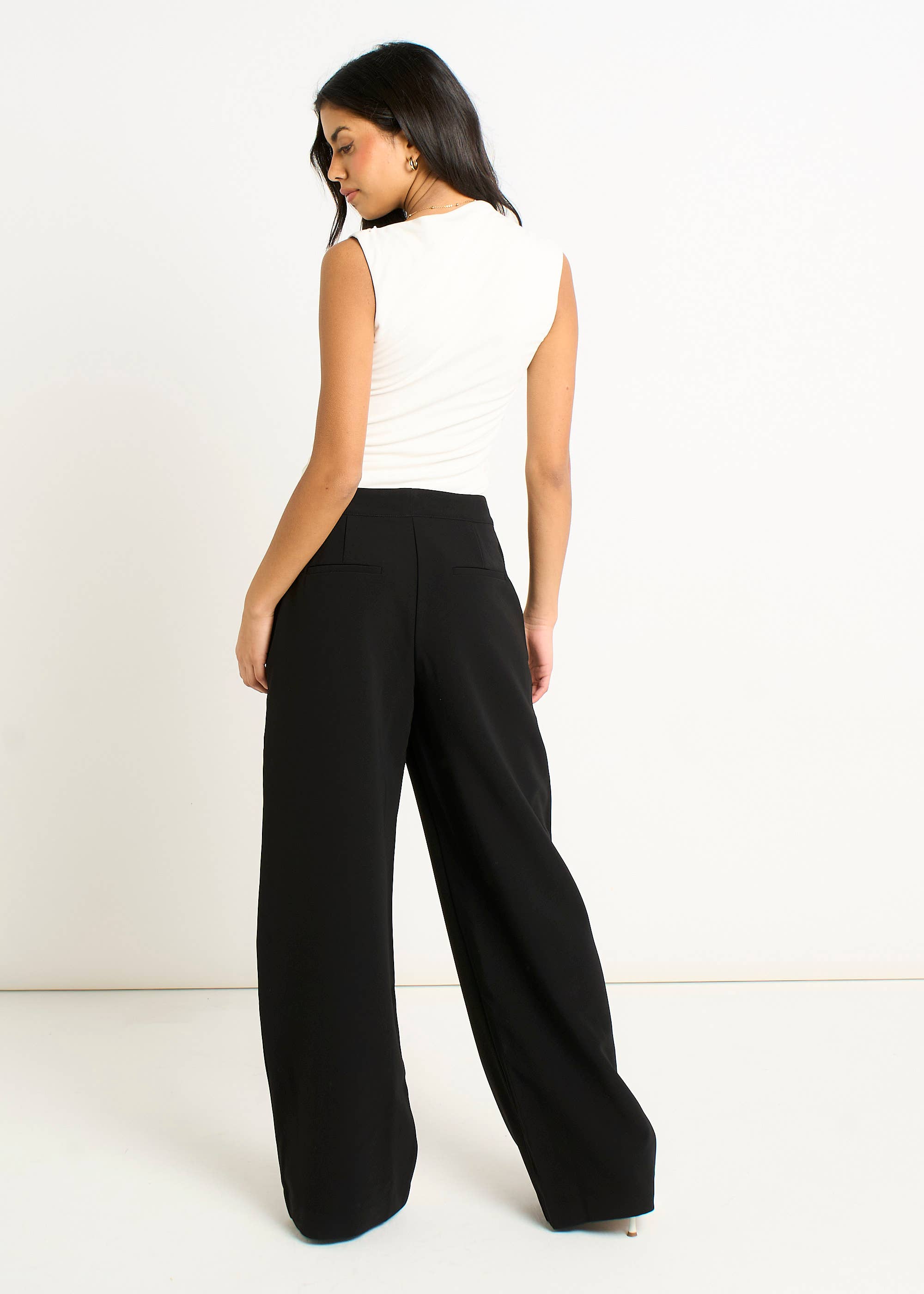 Black Wide Leg Tailored Trousers