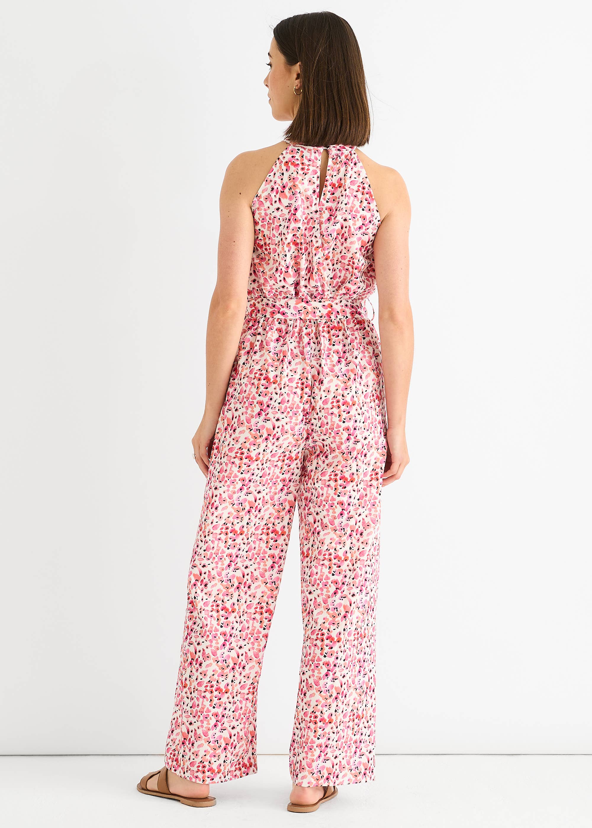 Pink Floral Halter Neck Jumpsuit