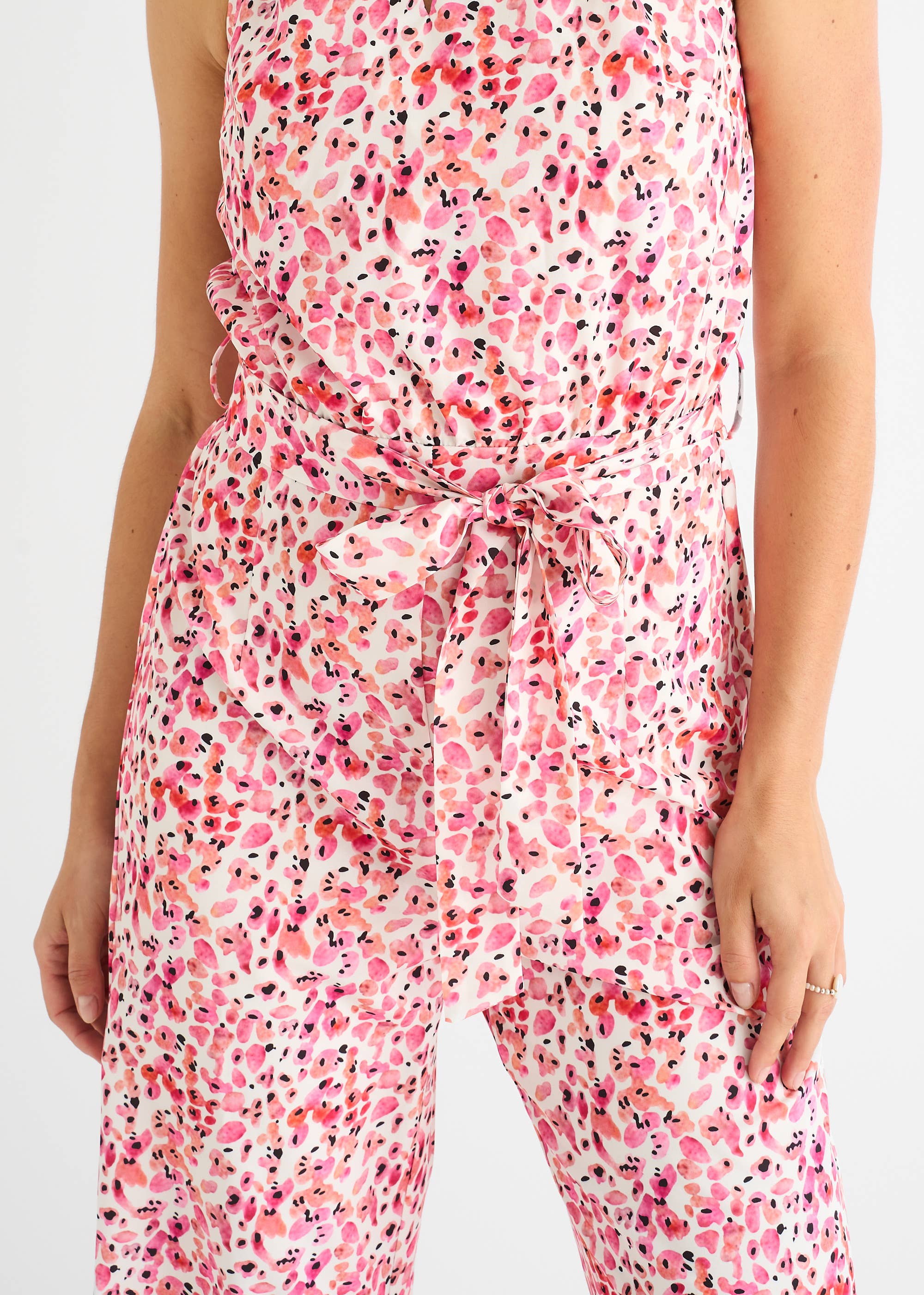 Pink Floral Halter Neck Jumpsuit