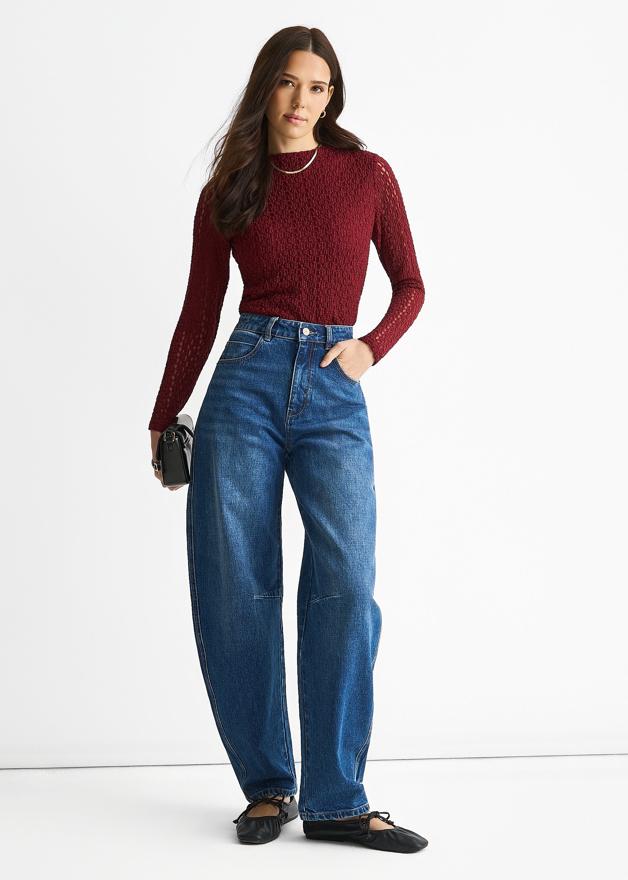 Mid Rise Barrel Leg Jeans