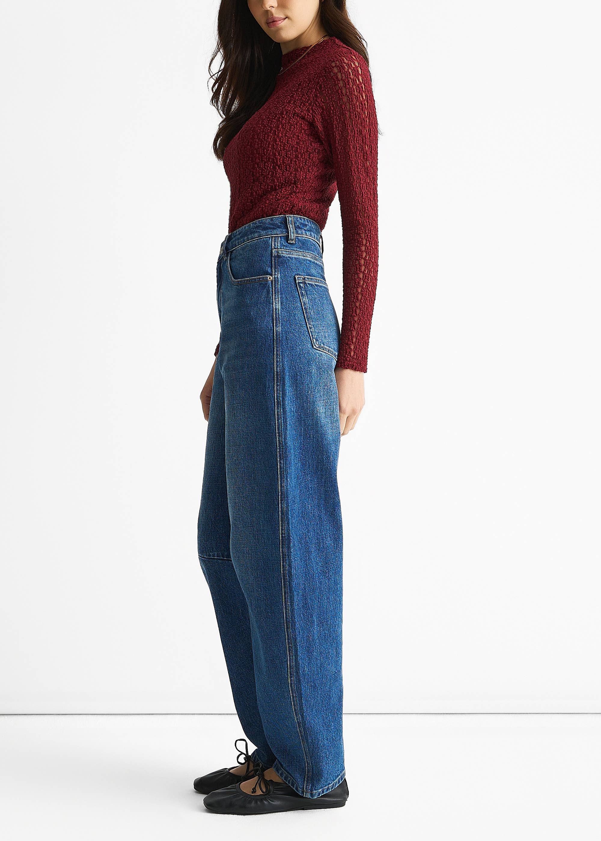 Blue Mid Rise Barrel Leg Jeans