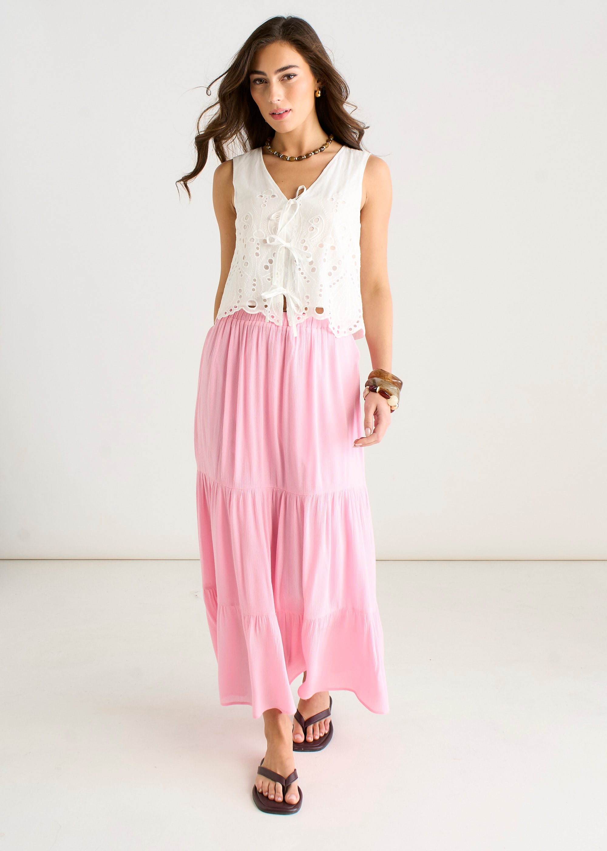 Viscose Tiered Skater Maxi Skirt
