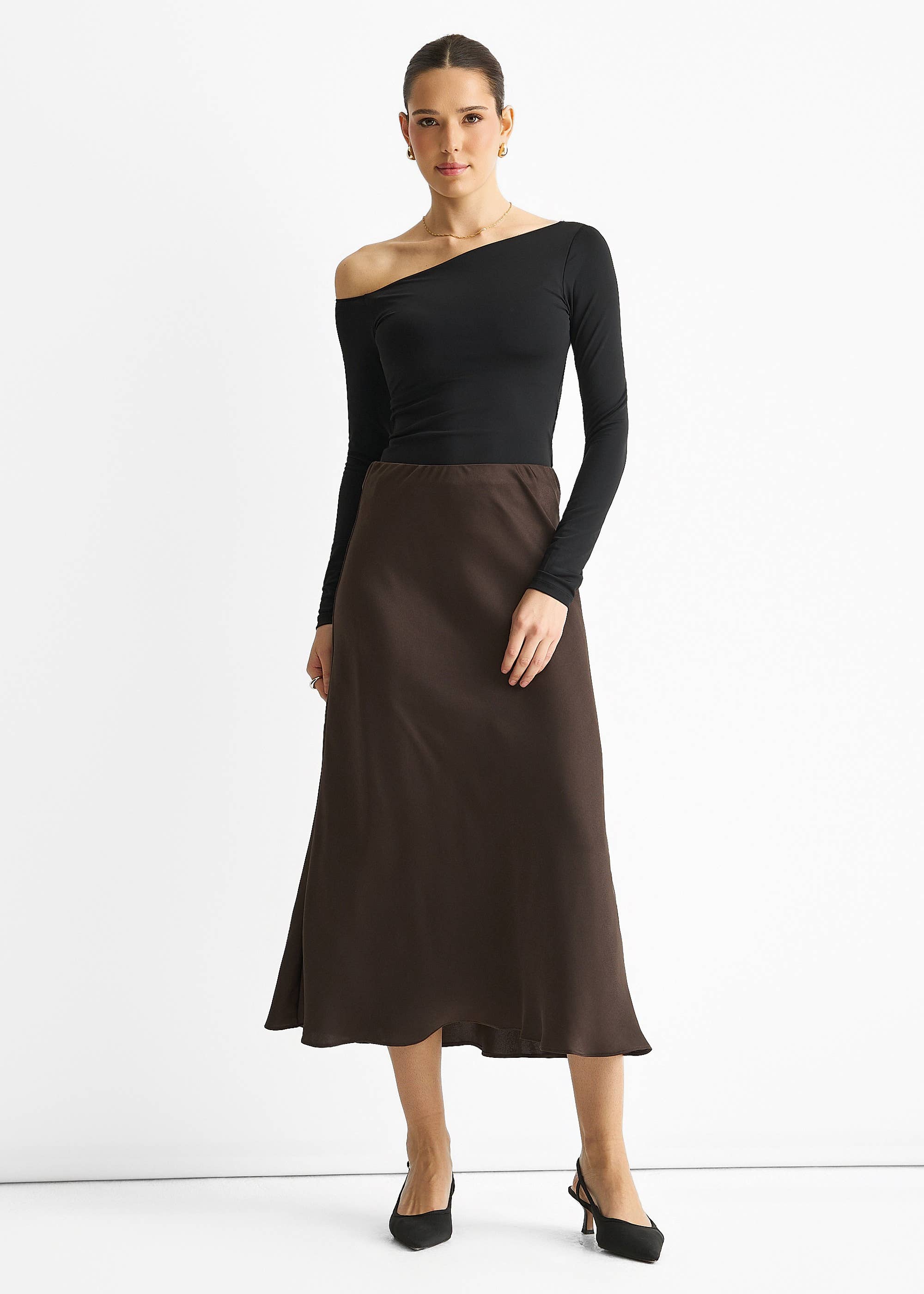 Chocolate Bias Midi Skirt