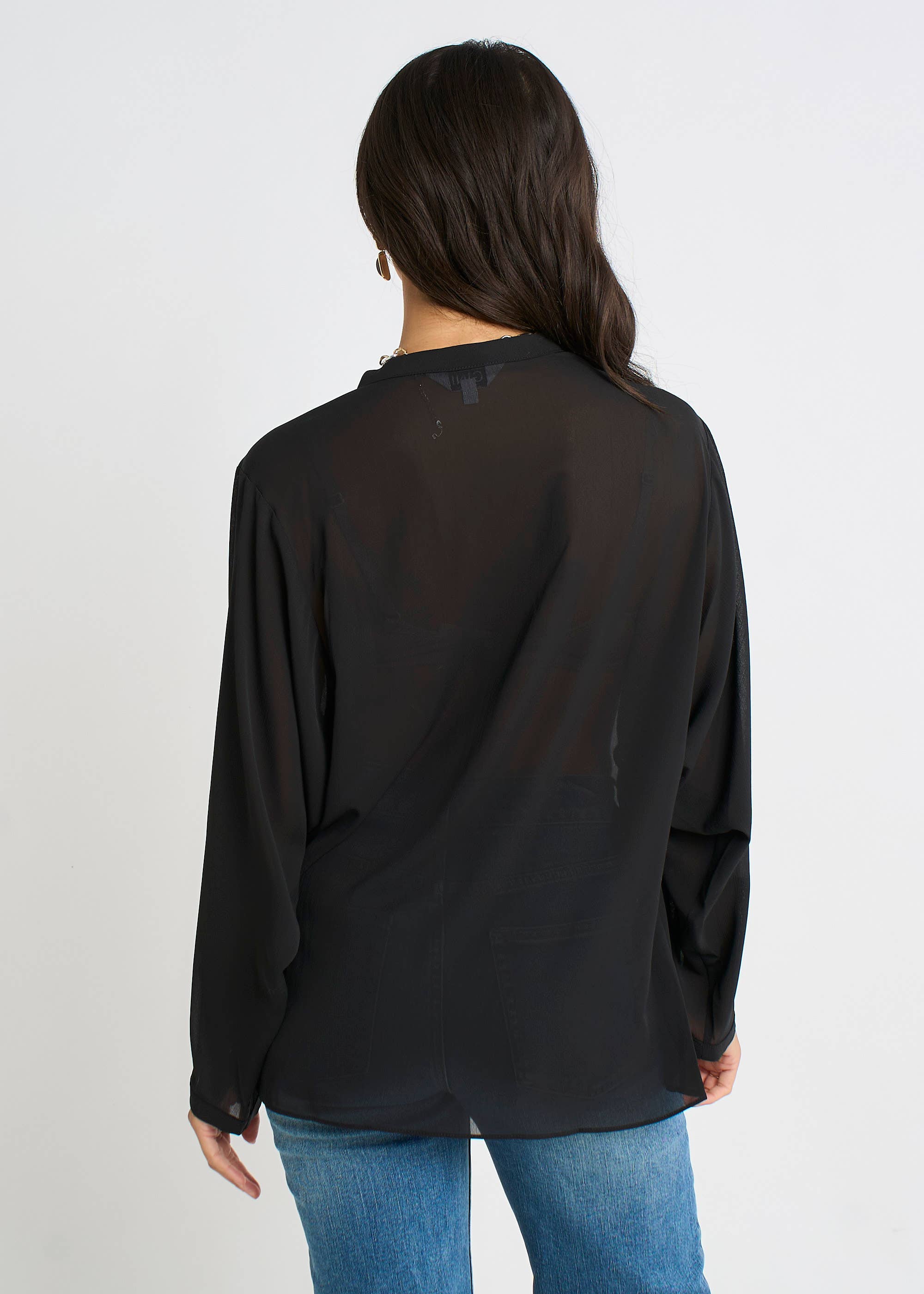 Black Textured Chiffon Oversized Blouse