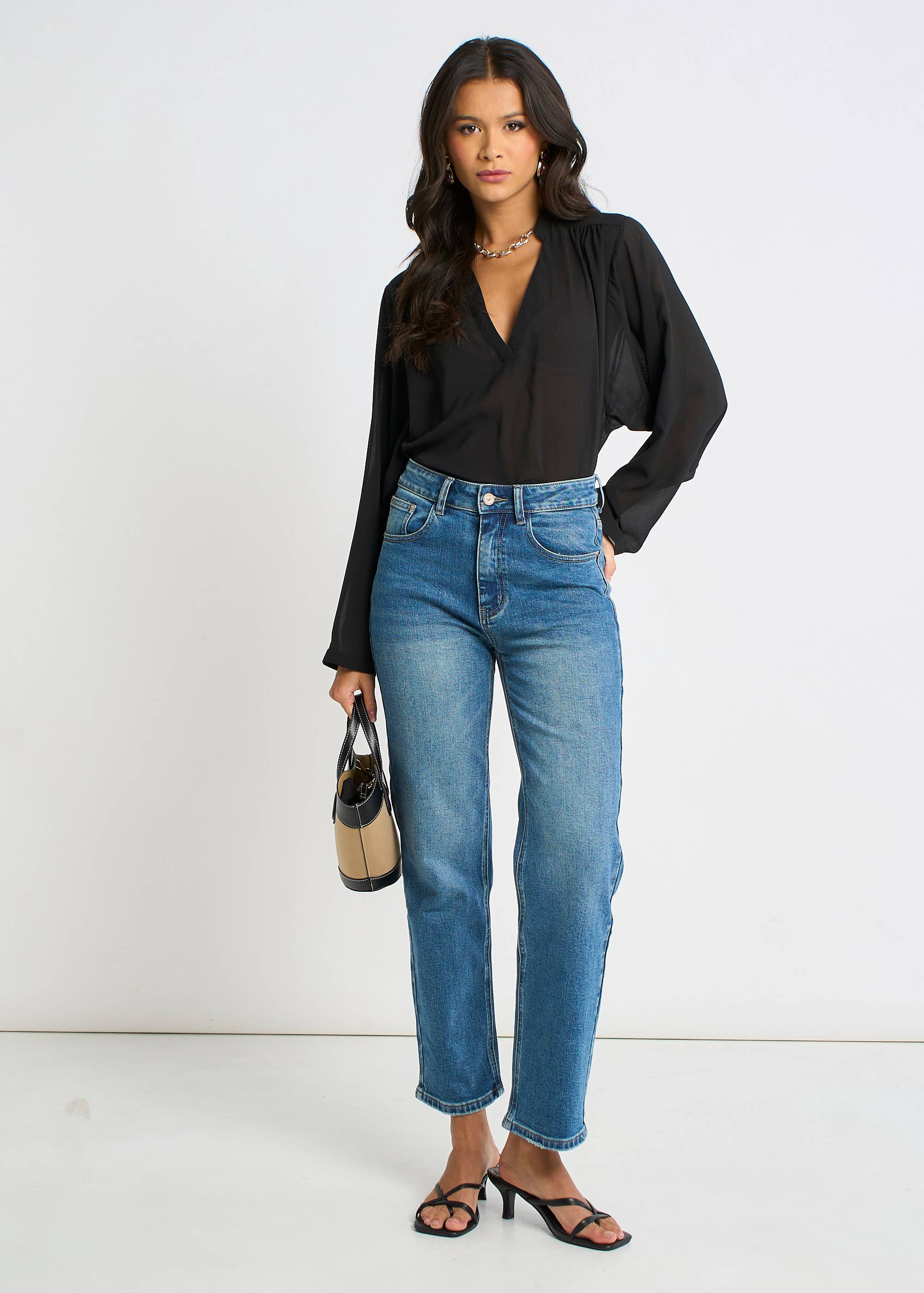 Black Textured Chiffon Oversized Blouse