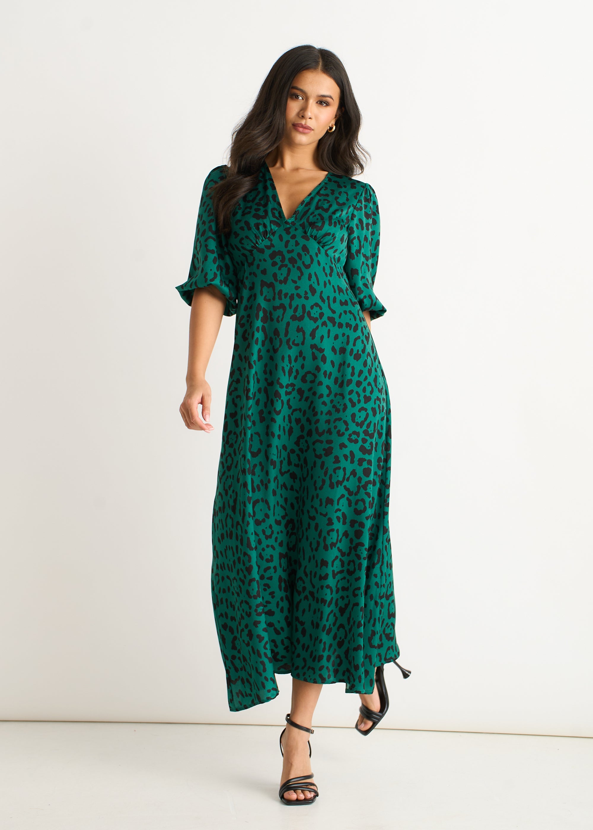 Animal Print Satin Midi Dress