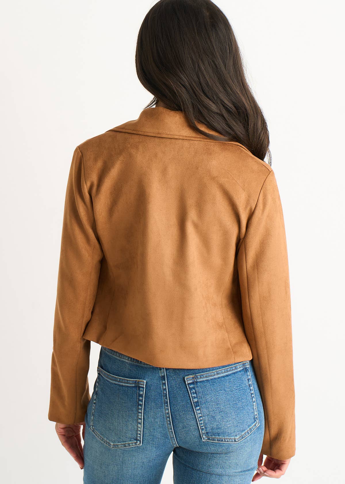 Brown Faux Suede Biker Jacket – View 4 | Gini London
