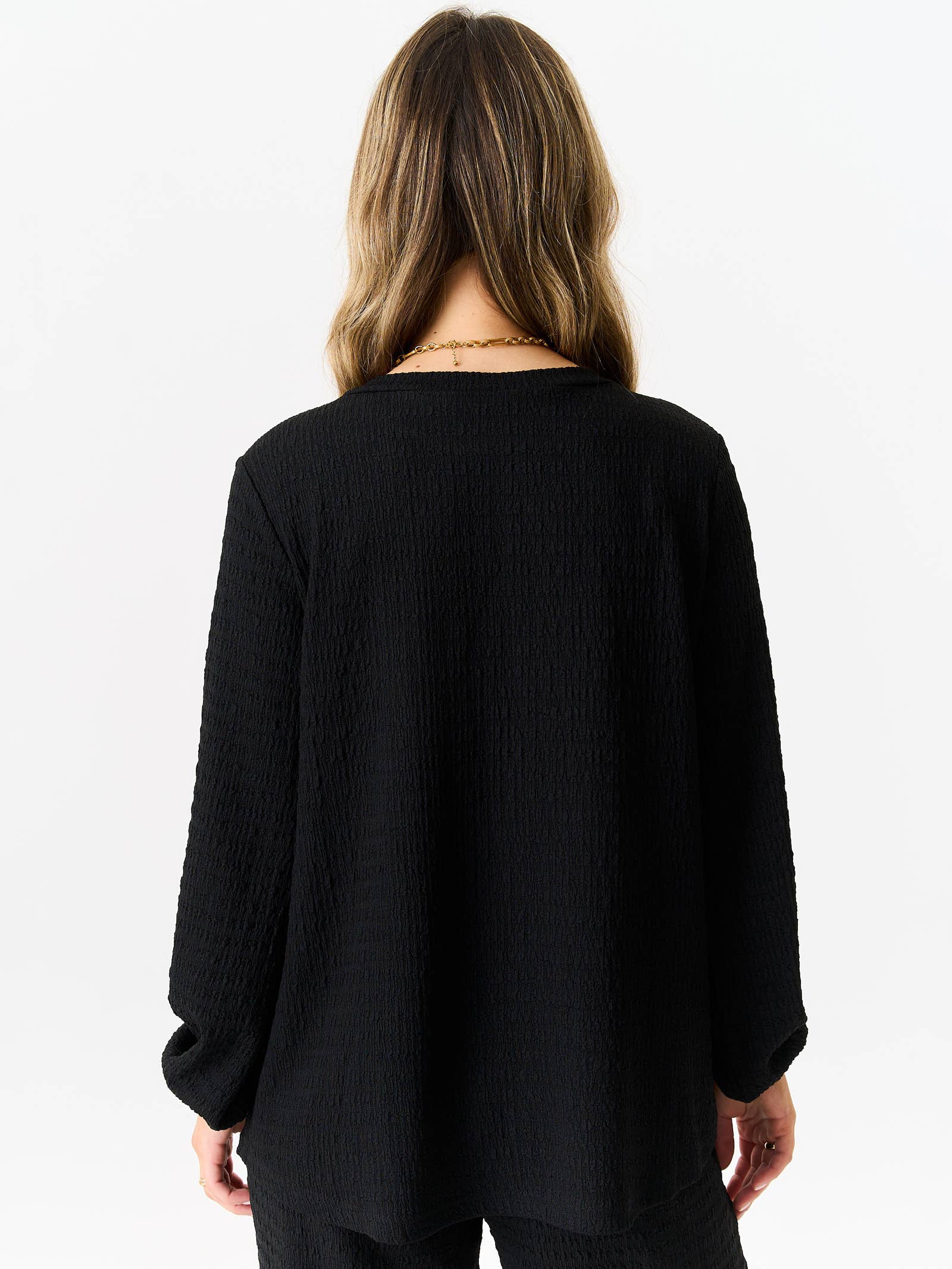 Black Textured Long Sleeves Oversized Top