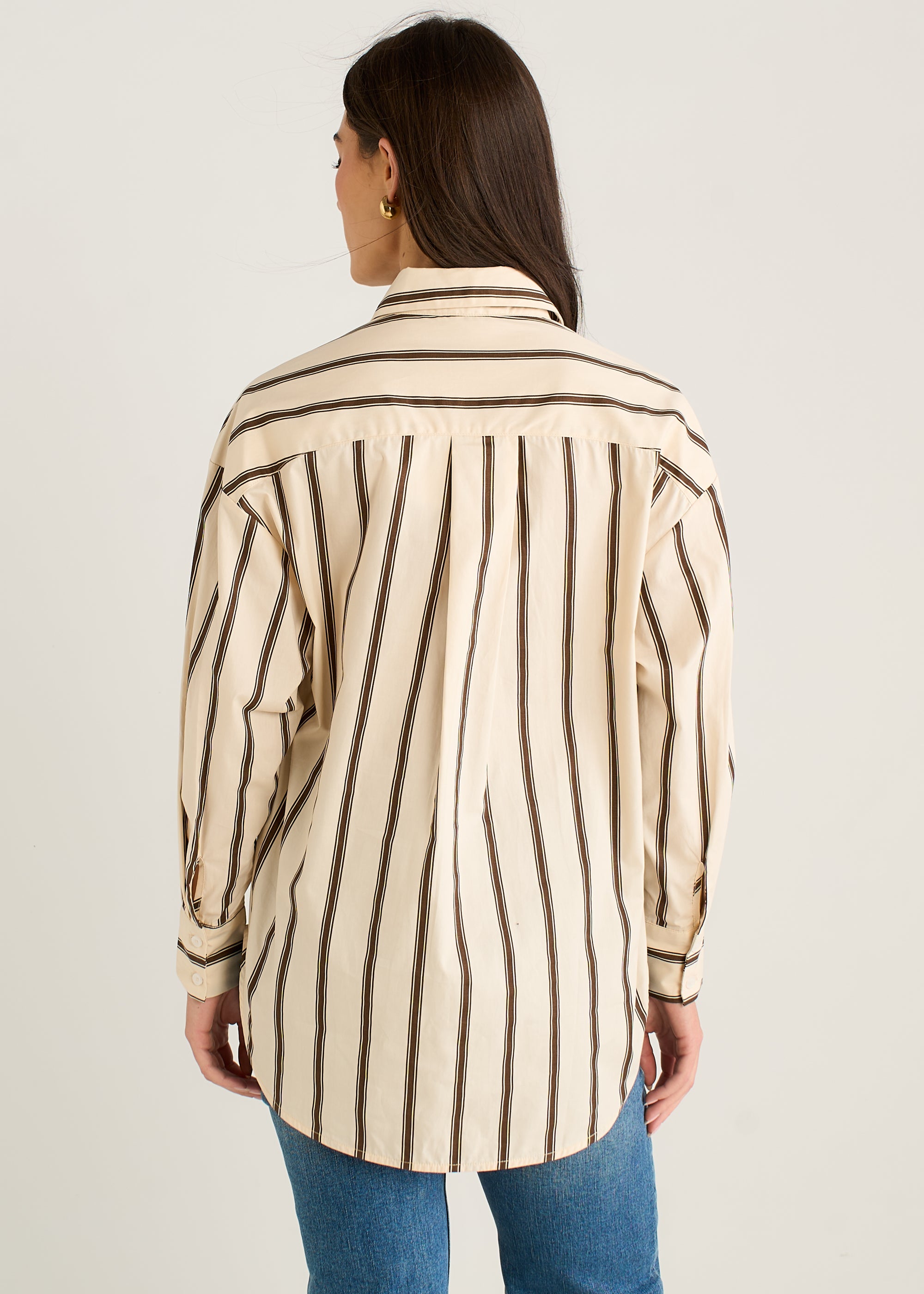 Cream Oversized Neutral Stripe Button-Down Shirt
