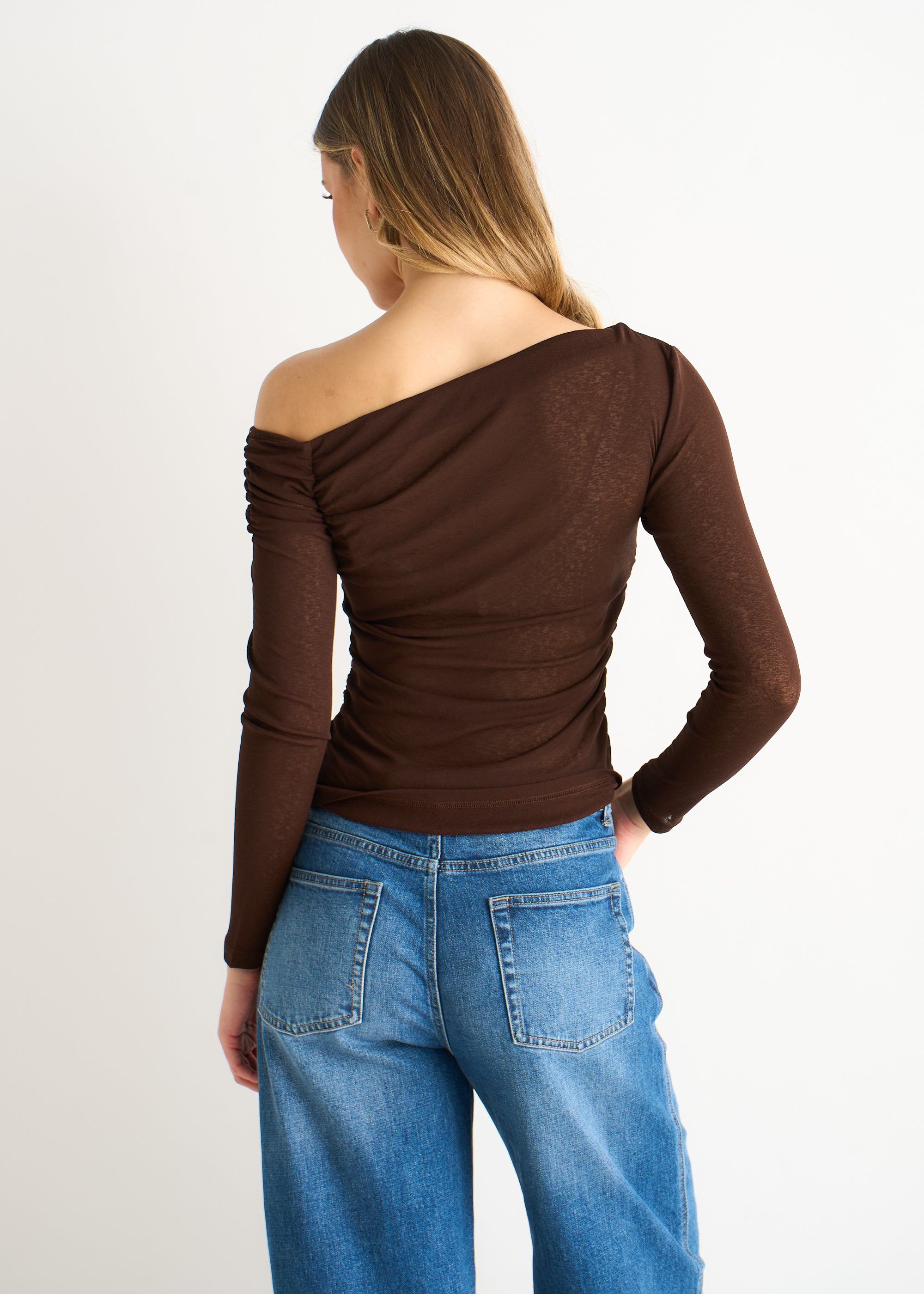 Chocolate Jersey Slash Neck Long Sleeve Top