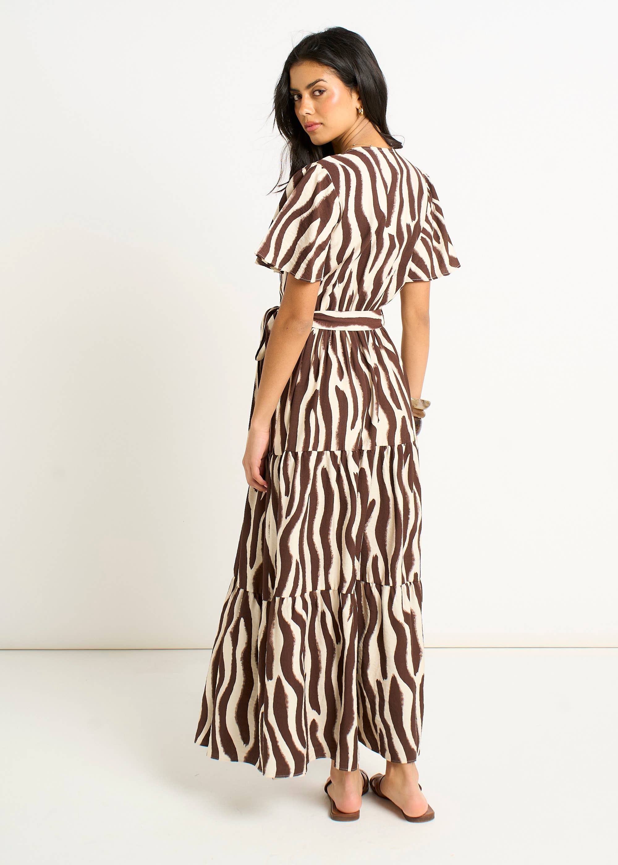Chocolate Zebra Print Wrap Midi Dress