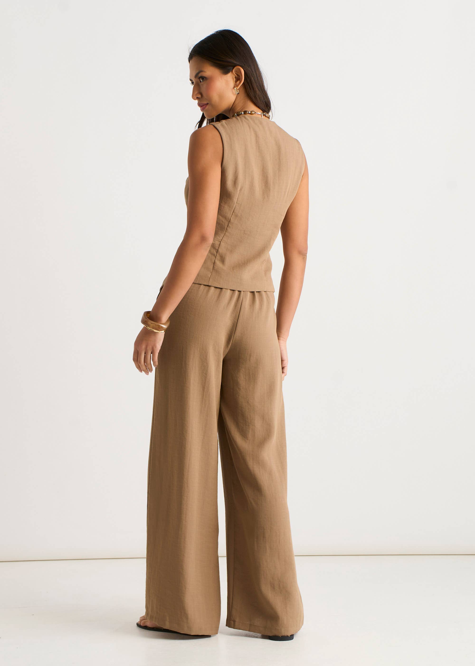 Camel Tailored Button-Up Waistcoat