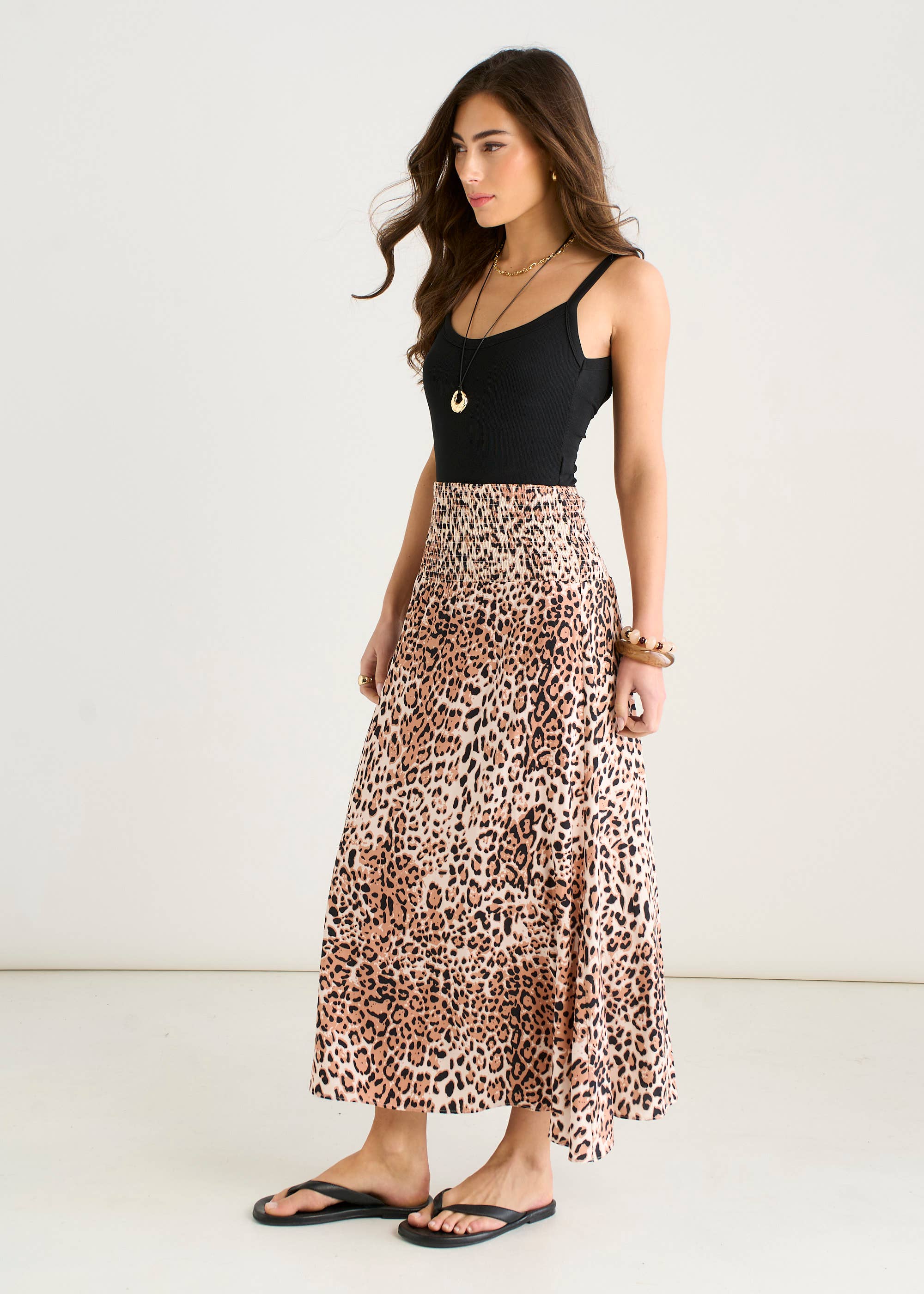 Brown Animal Print Elasticated Waist Skater Skirt