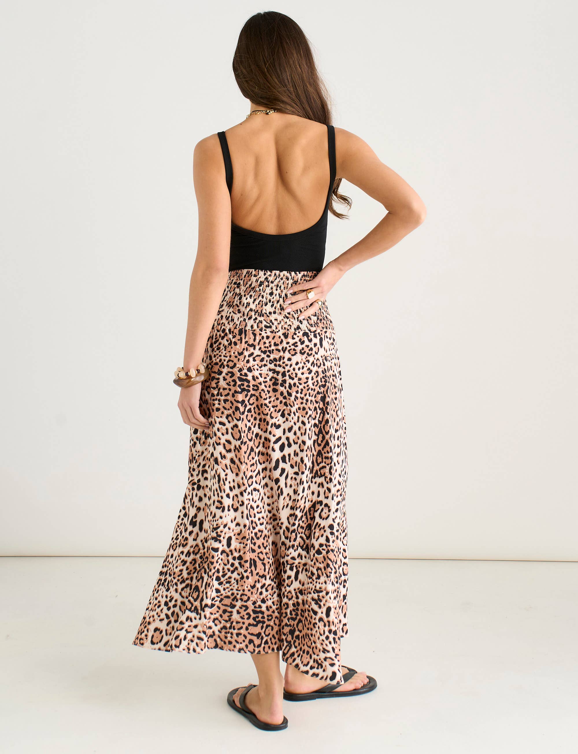 Brown Animal Print Elasticated Waist Skater Skirt