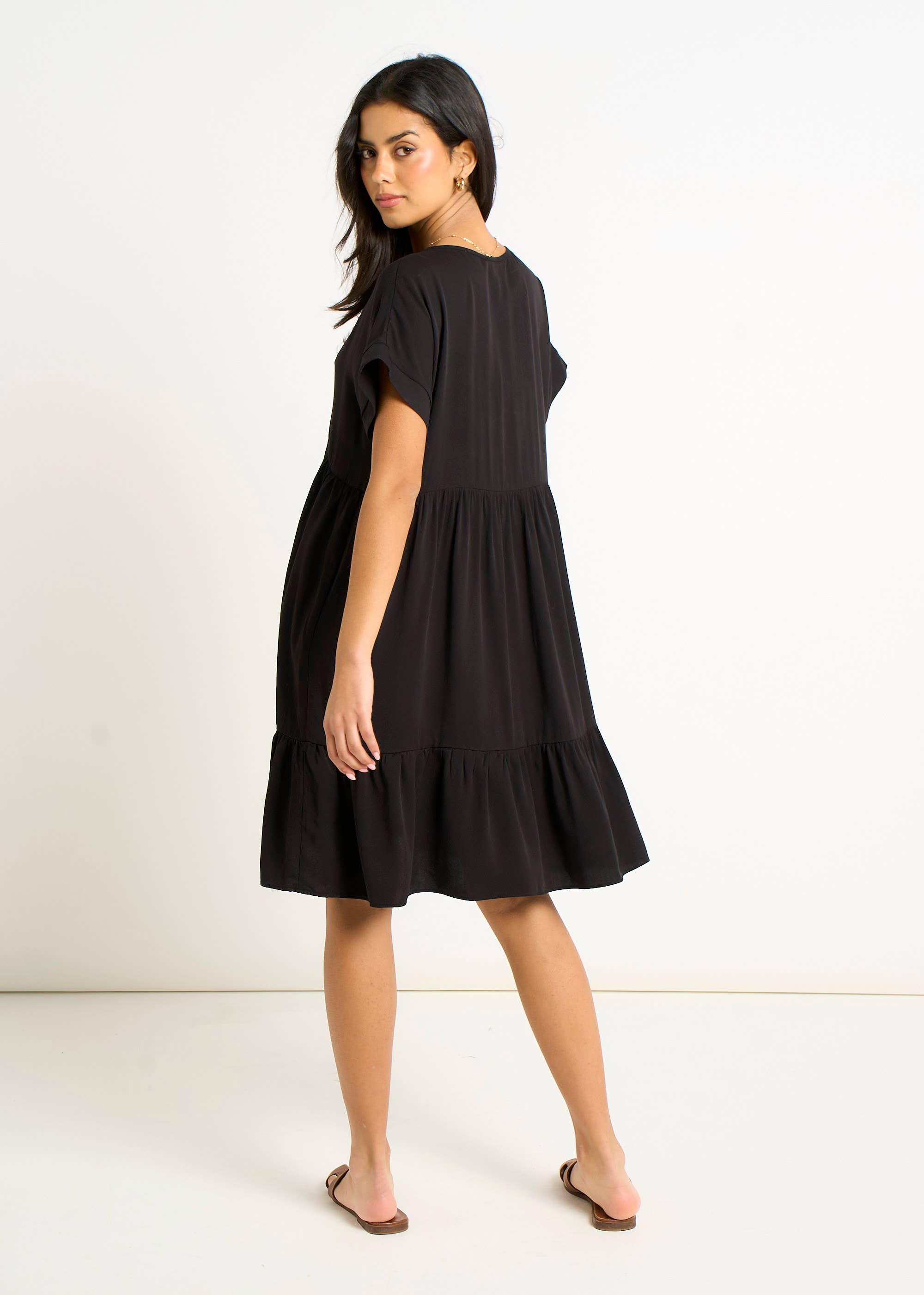 Black V Neck Tiered Mini Smock Dress – Gini London