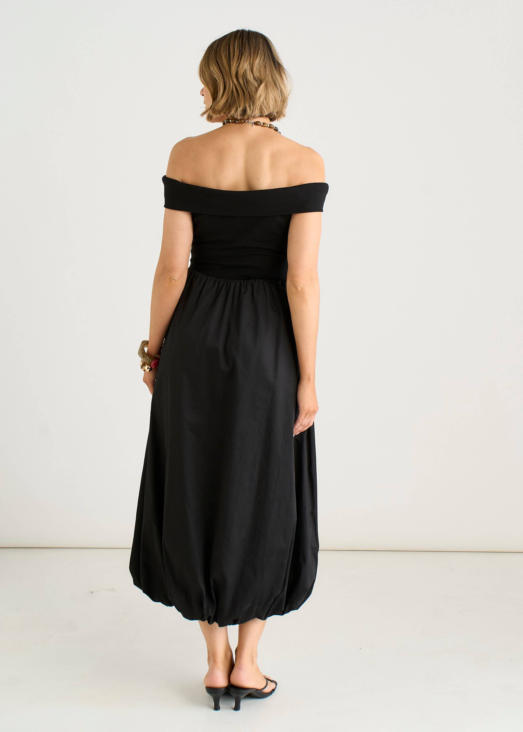 Black Bardot Jersey Mix Bubble Hem Midi Dress