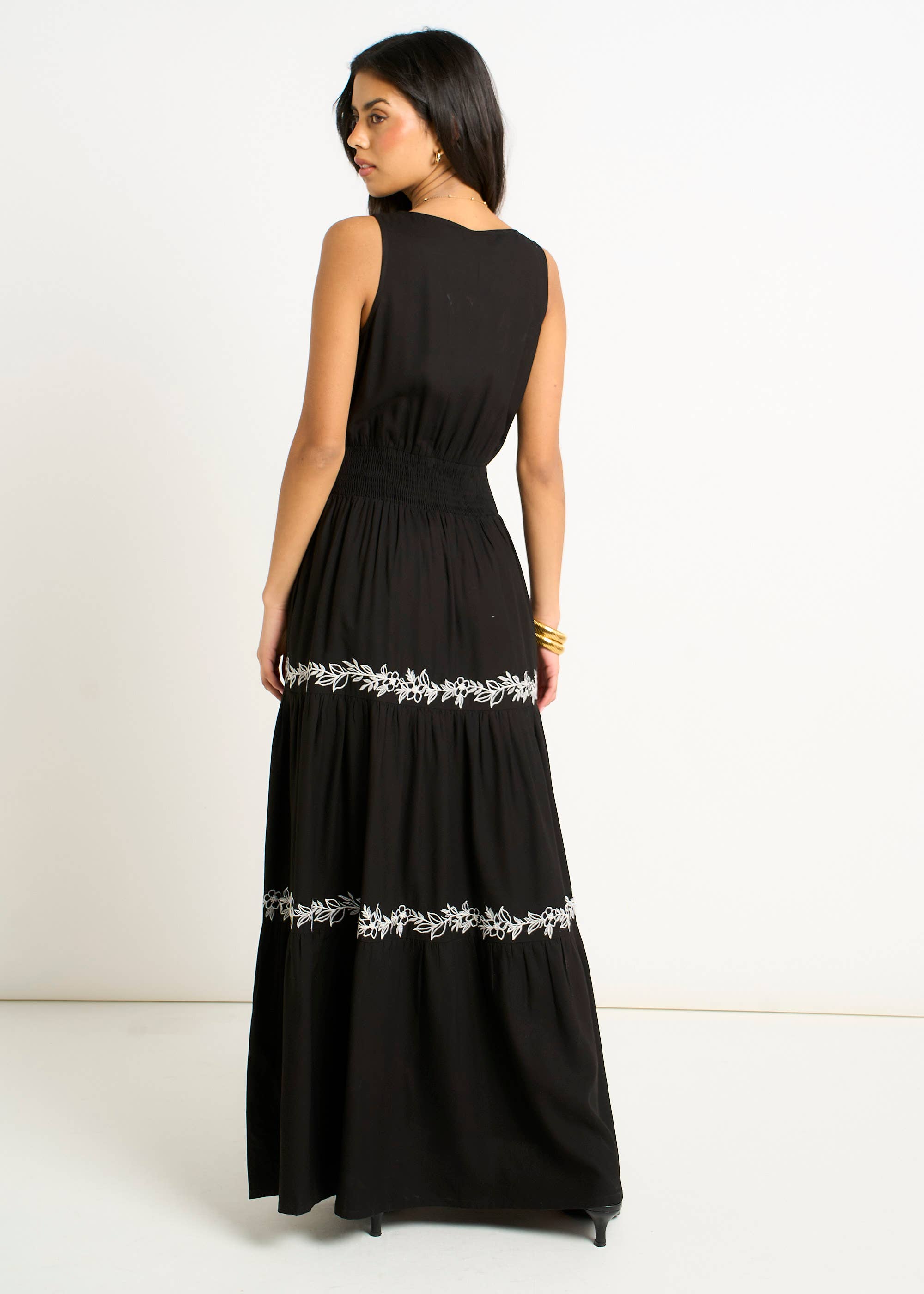 Black Floral Embroidery Tiered Maxi Dress Gini London Black Floral Embroidery Tiered Maxi Dress Gini London