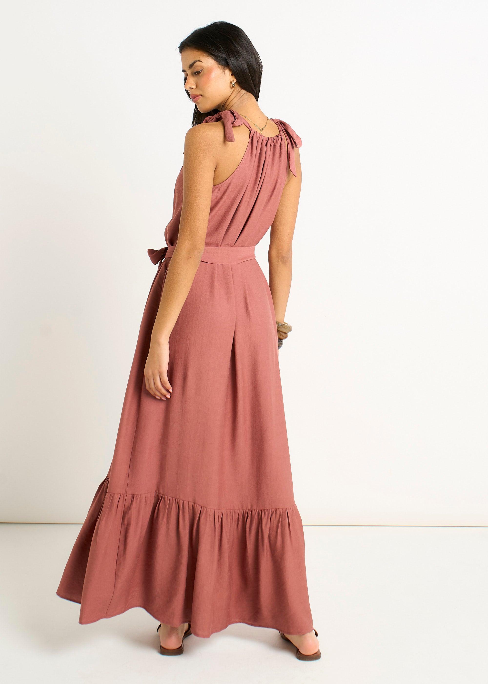 Rust Tie Shoulder Trapeze Maxi Dress Gini London Rust Tie Shoulder Trapeze Maxi Dress Gini London