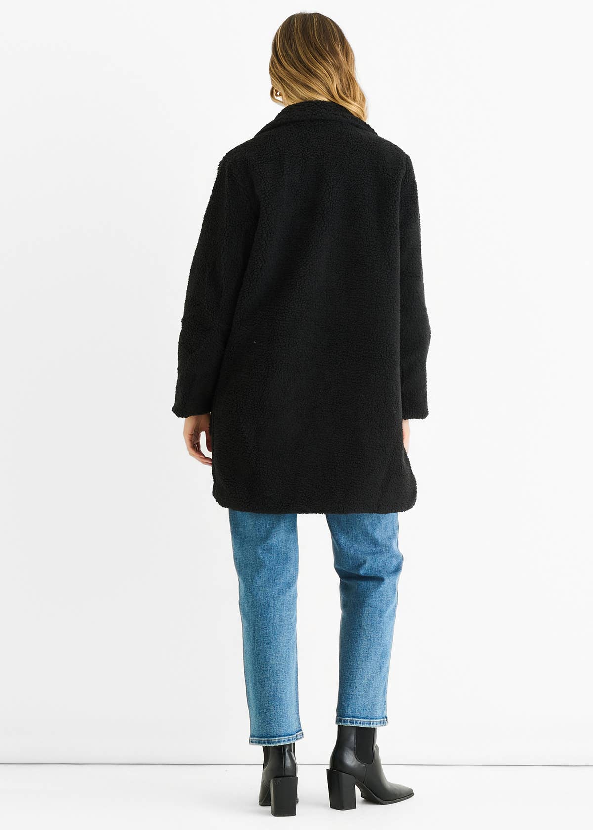 Black Faux Fur Longline Teddy Overcoat – View 4 | Gini London