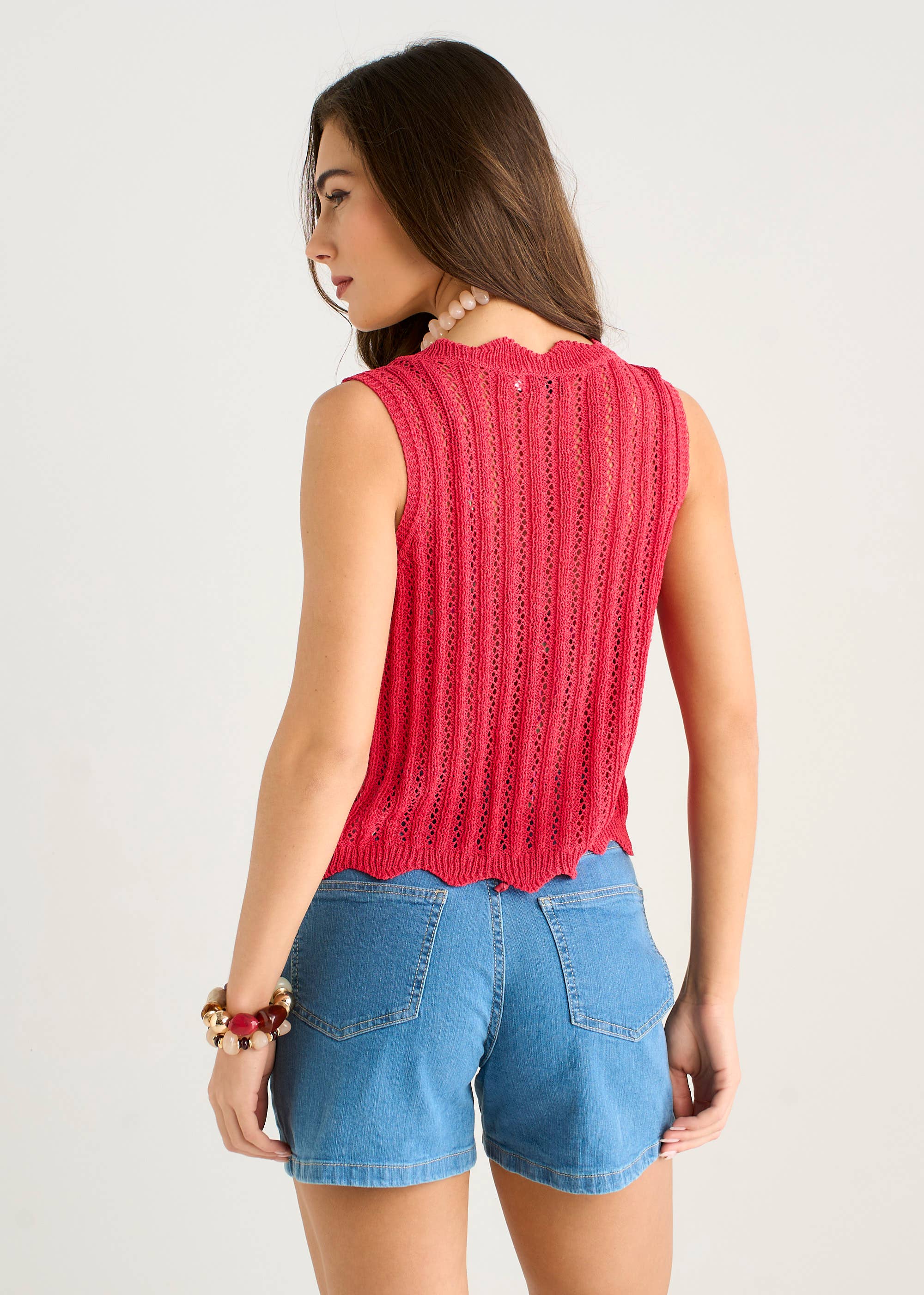 Pink Scallop Crochet Tie Front Waistcoat