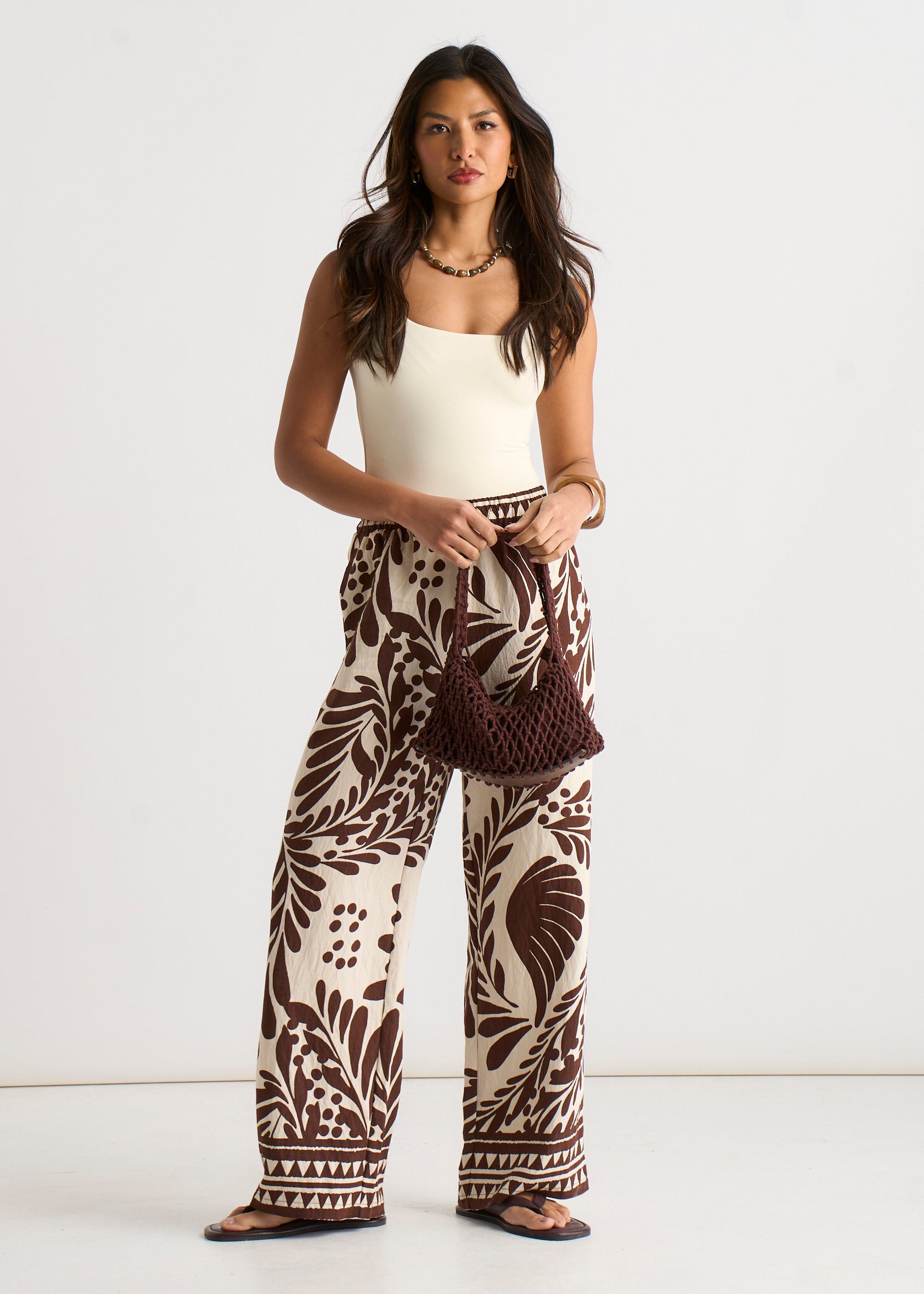 Chocolate Border Print Elasticated Trousers