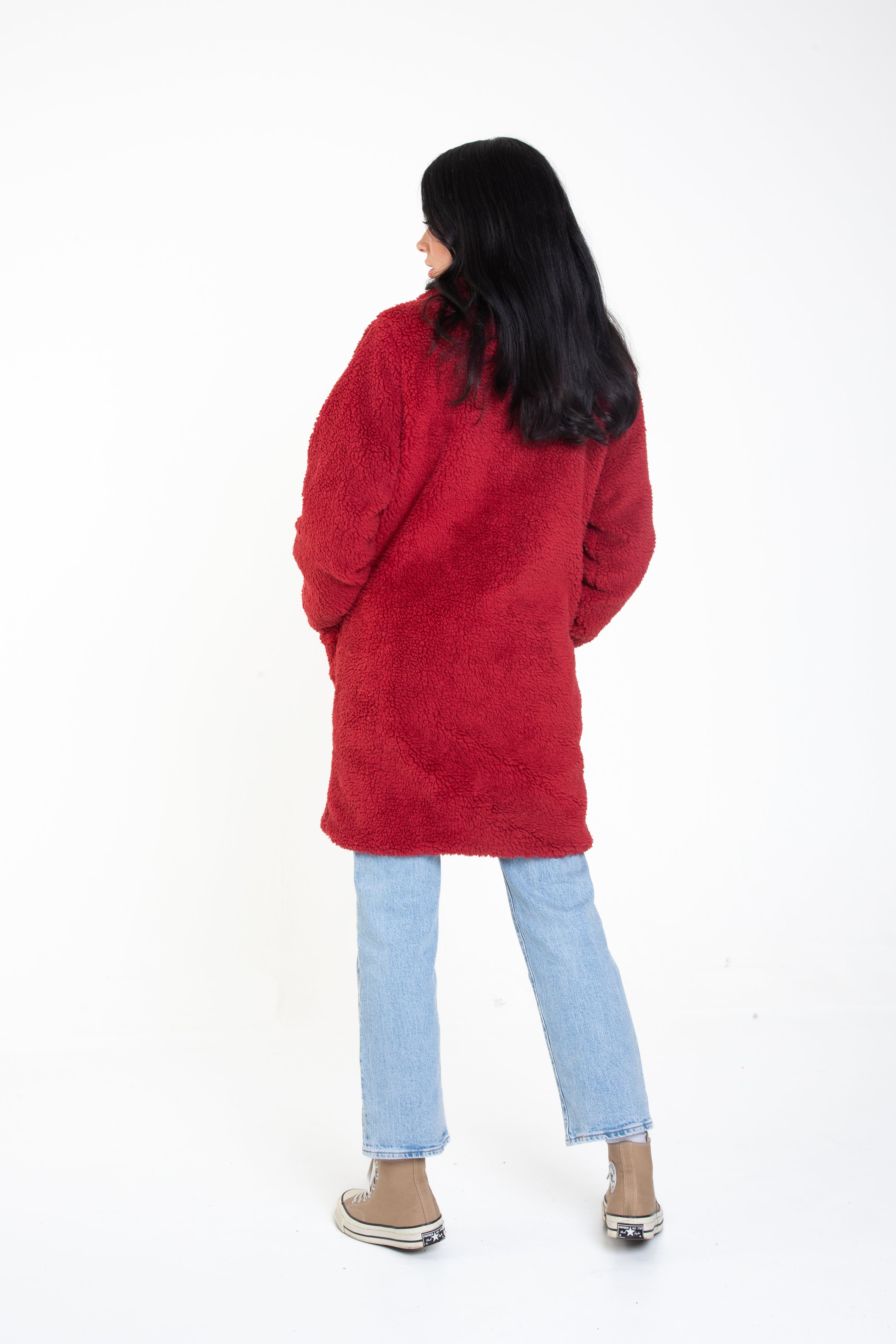 Burgundy Faux Fur Longline Teddy Overcoat