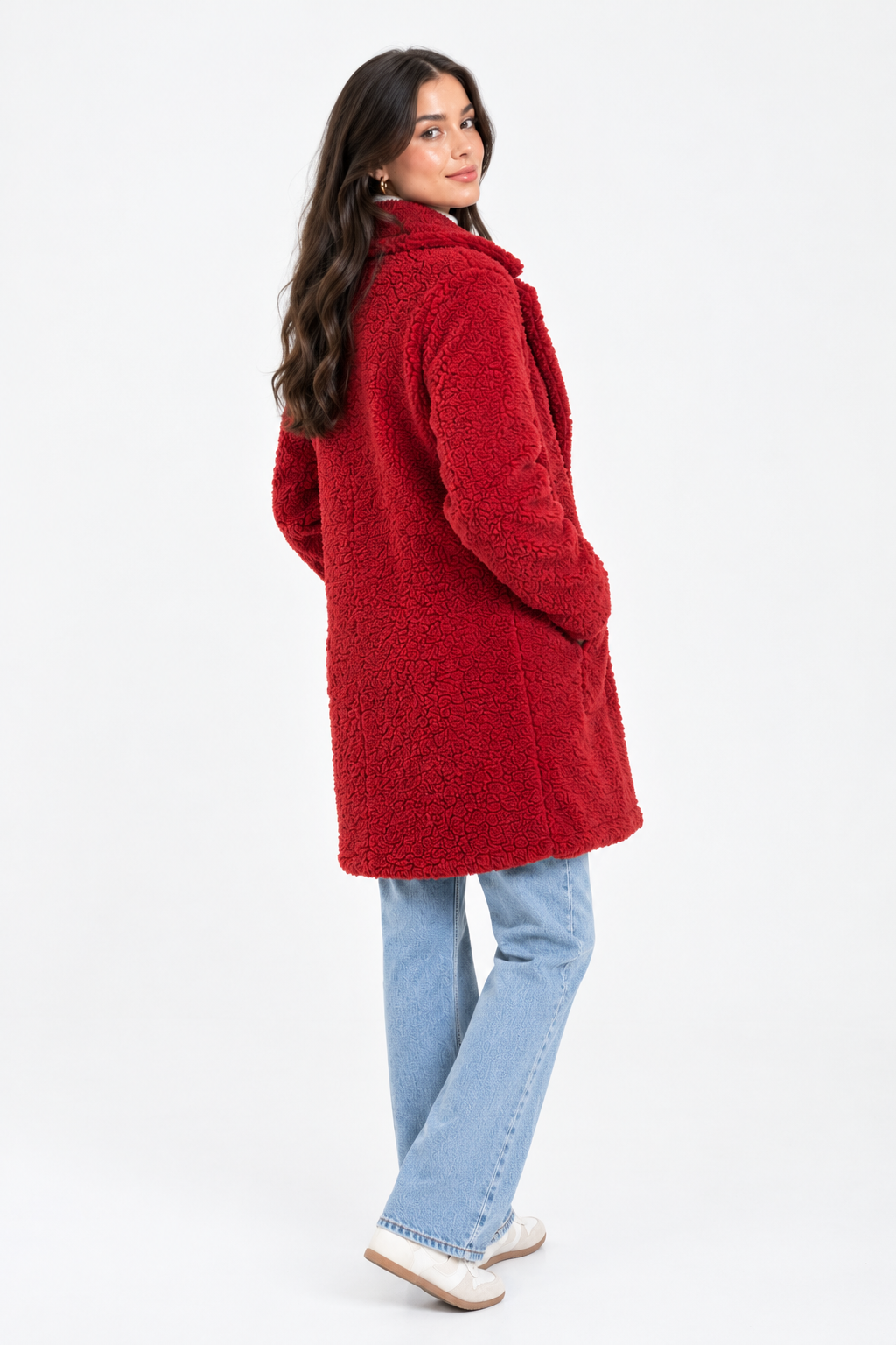 Burgundy Faux Fur Longline Teddy Overcoat