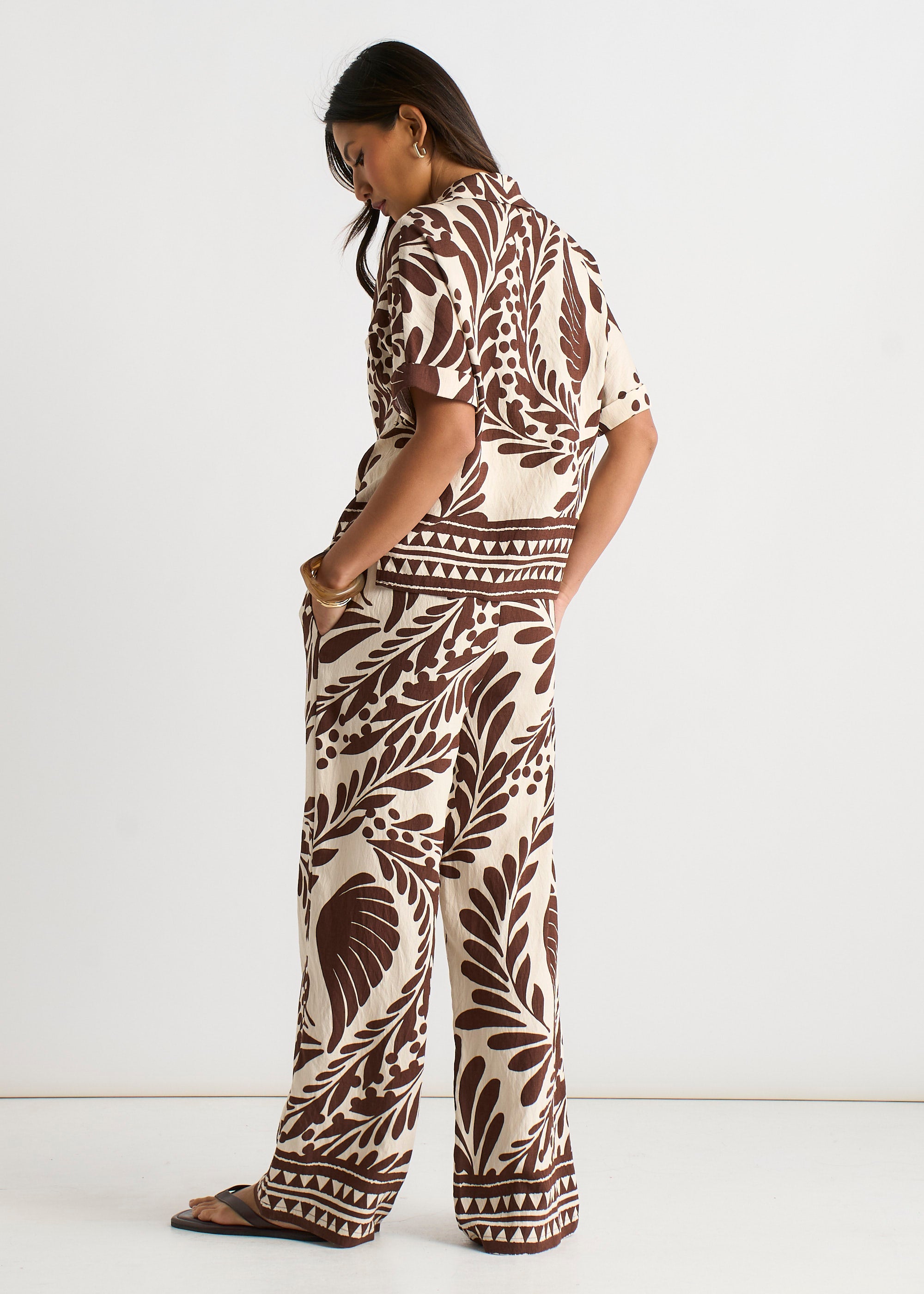 Chocolate Border Print Elasticated Trousers