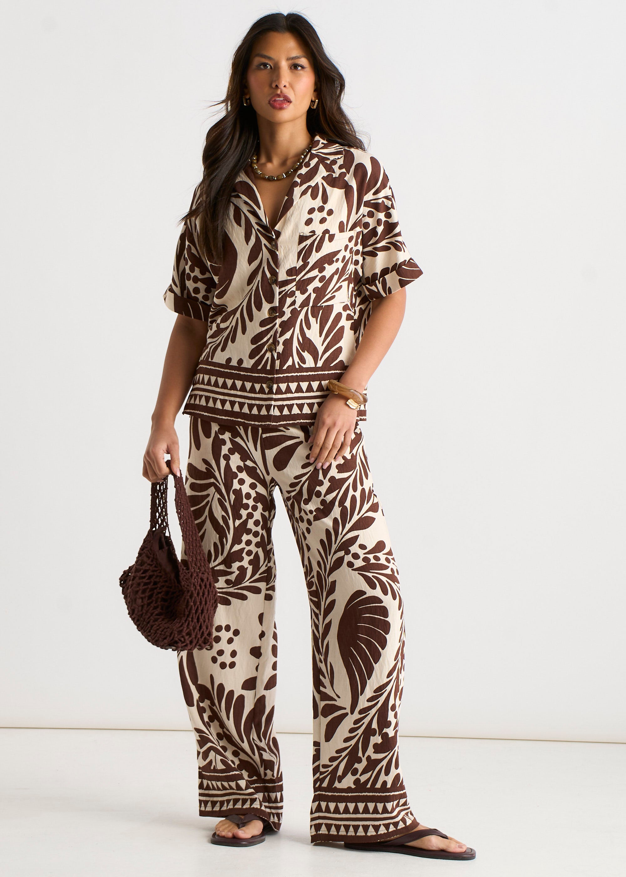 Chocolate Border Print Elasticated Trousers