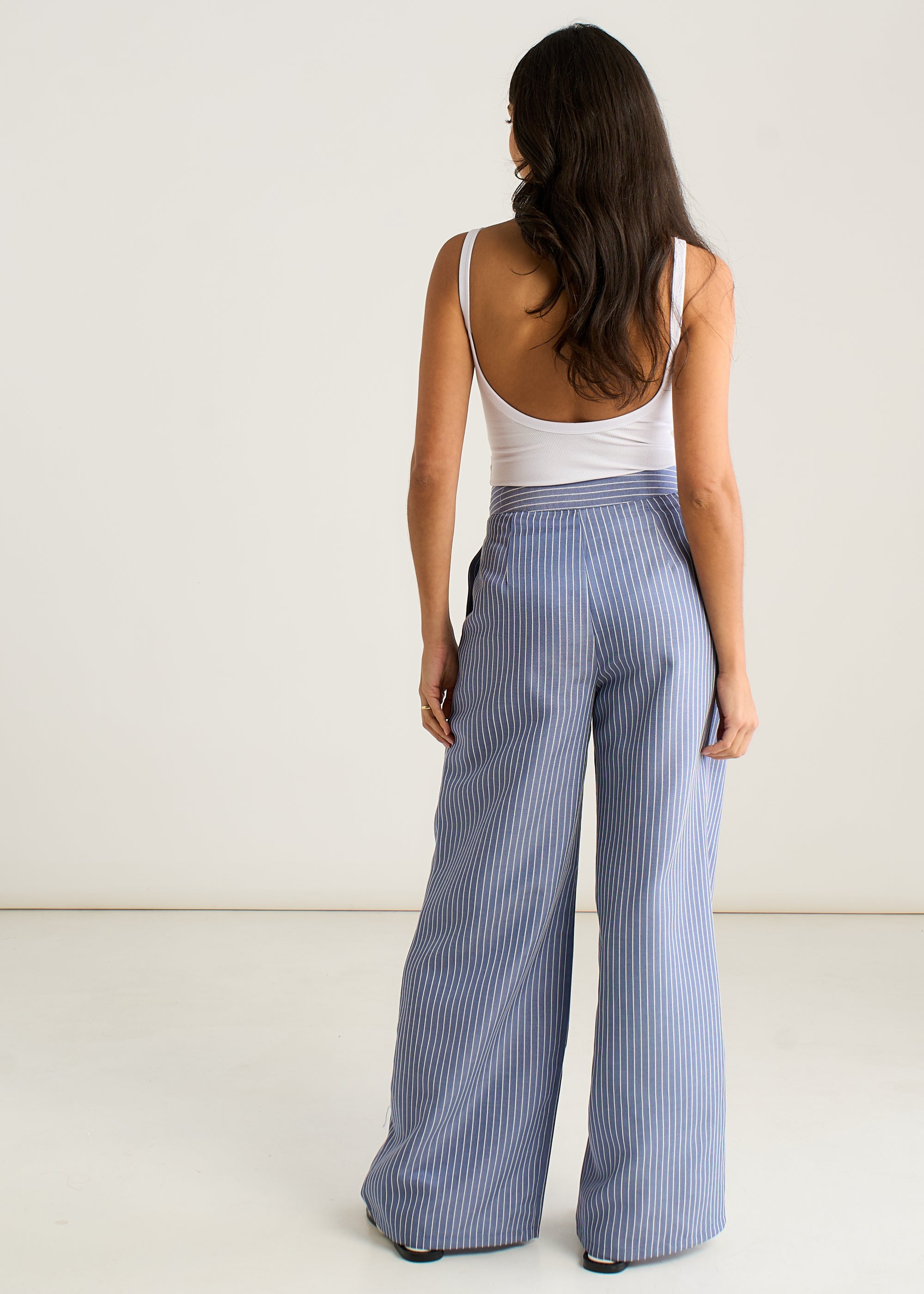 Blue Wide Leg Pleat Front Formal Trousers
