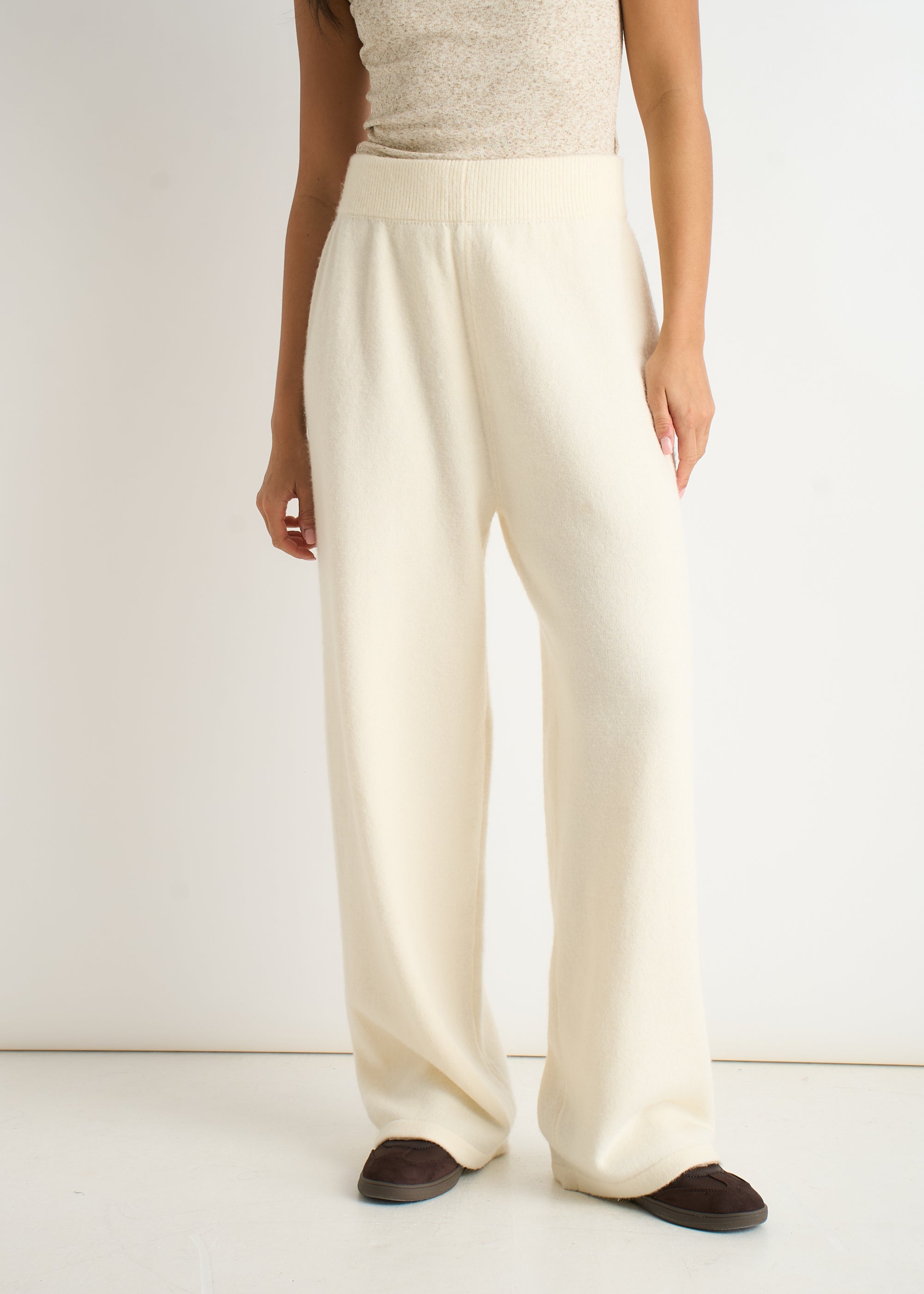 Off White Knitted Pull On Wide Leg Trousers