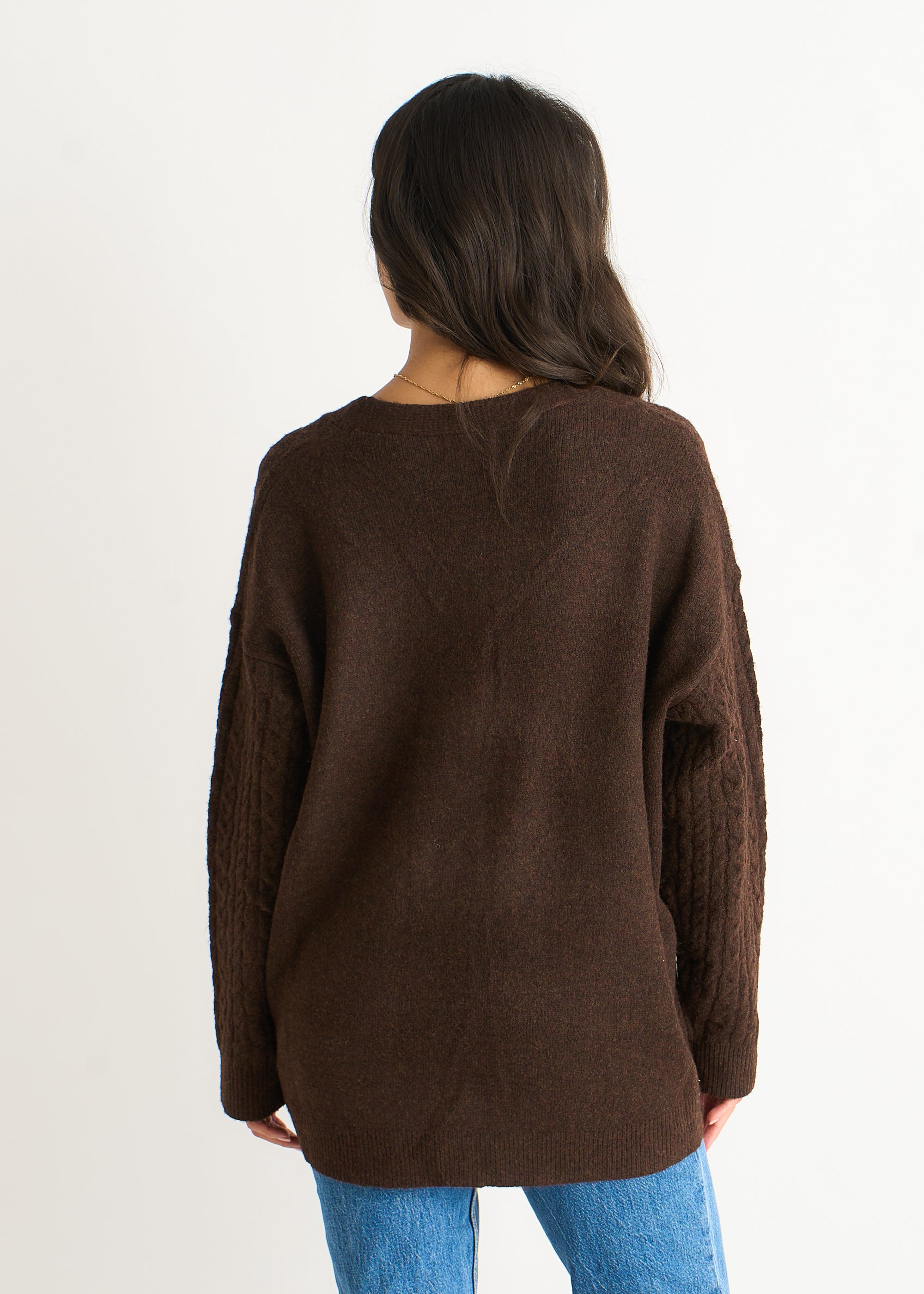 Brown Cable Patch Pocket Knitted Cardigan