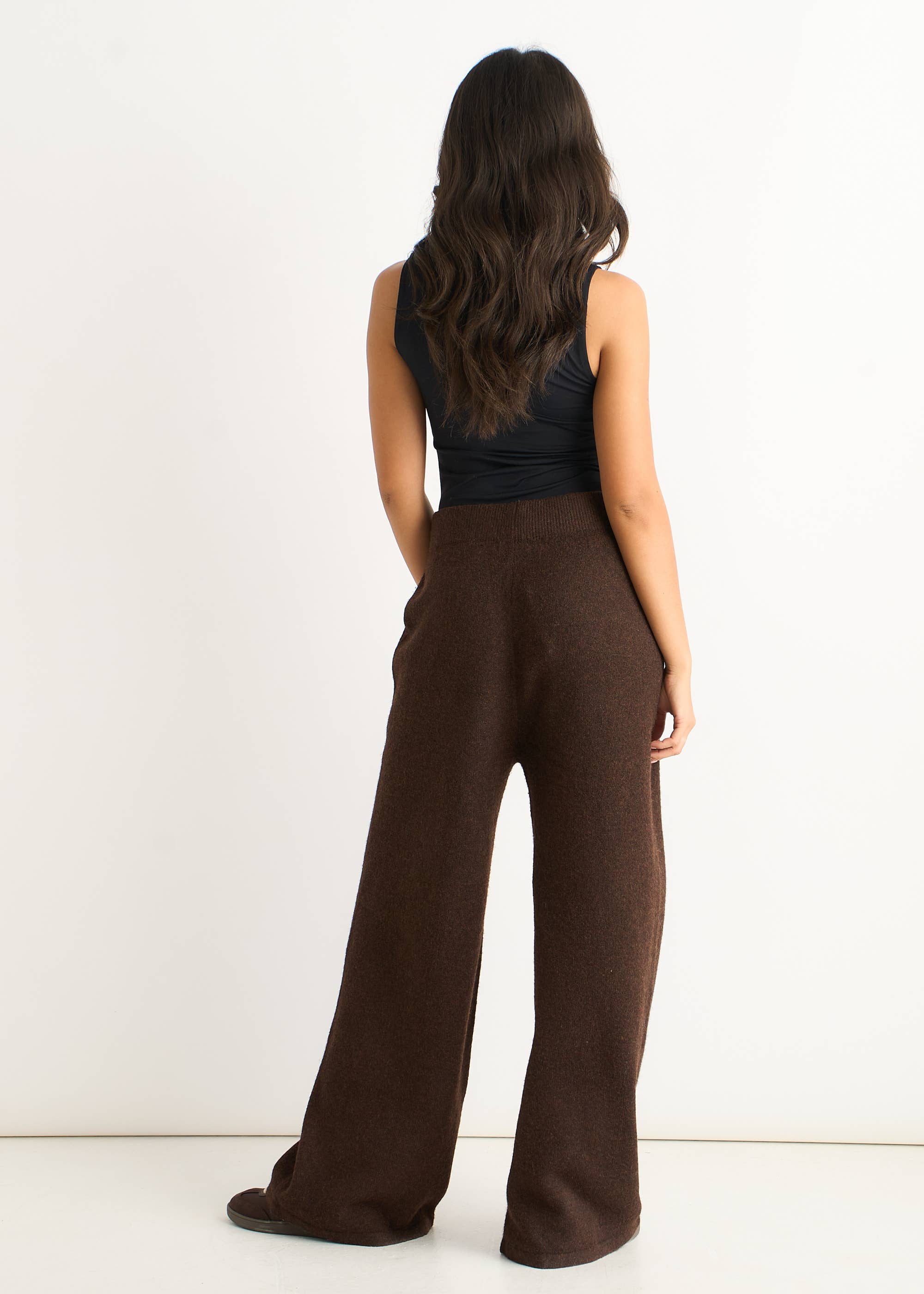 Brown Soft Knit Pull On Wide-Leg Trousers