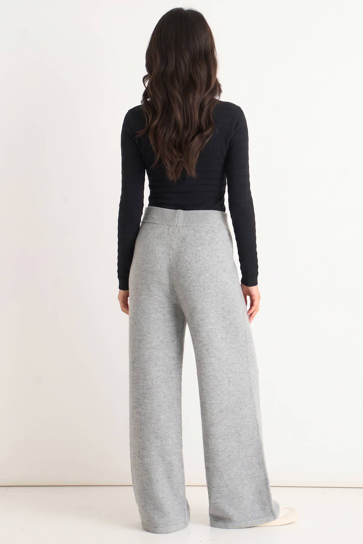 Grey Soft Knit Pull On Wide-Leg Trousers– View 2 | Gini London