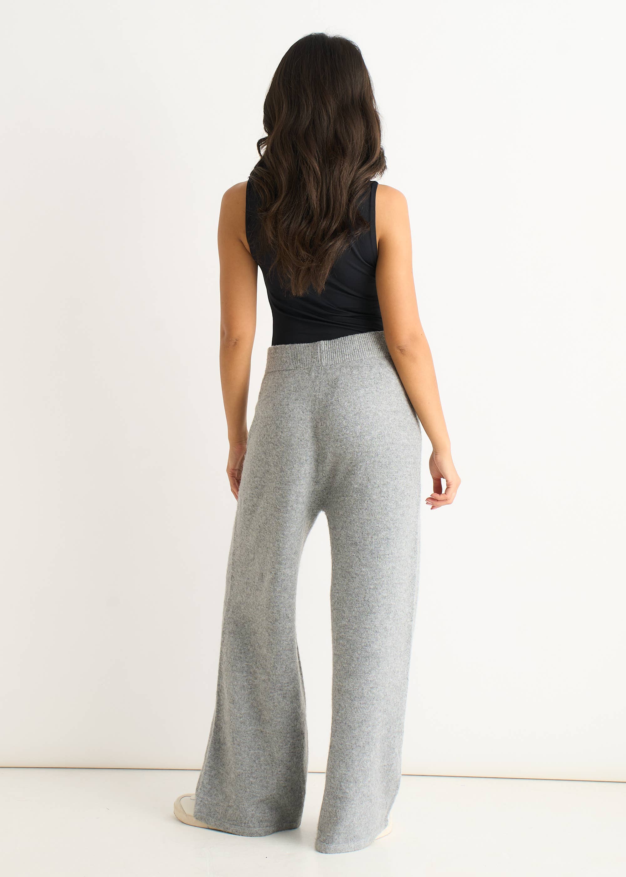 Grey Soft Knit Pull On Wide-Leg Trousers