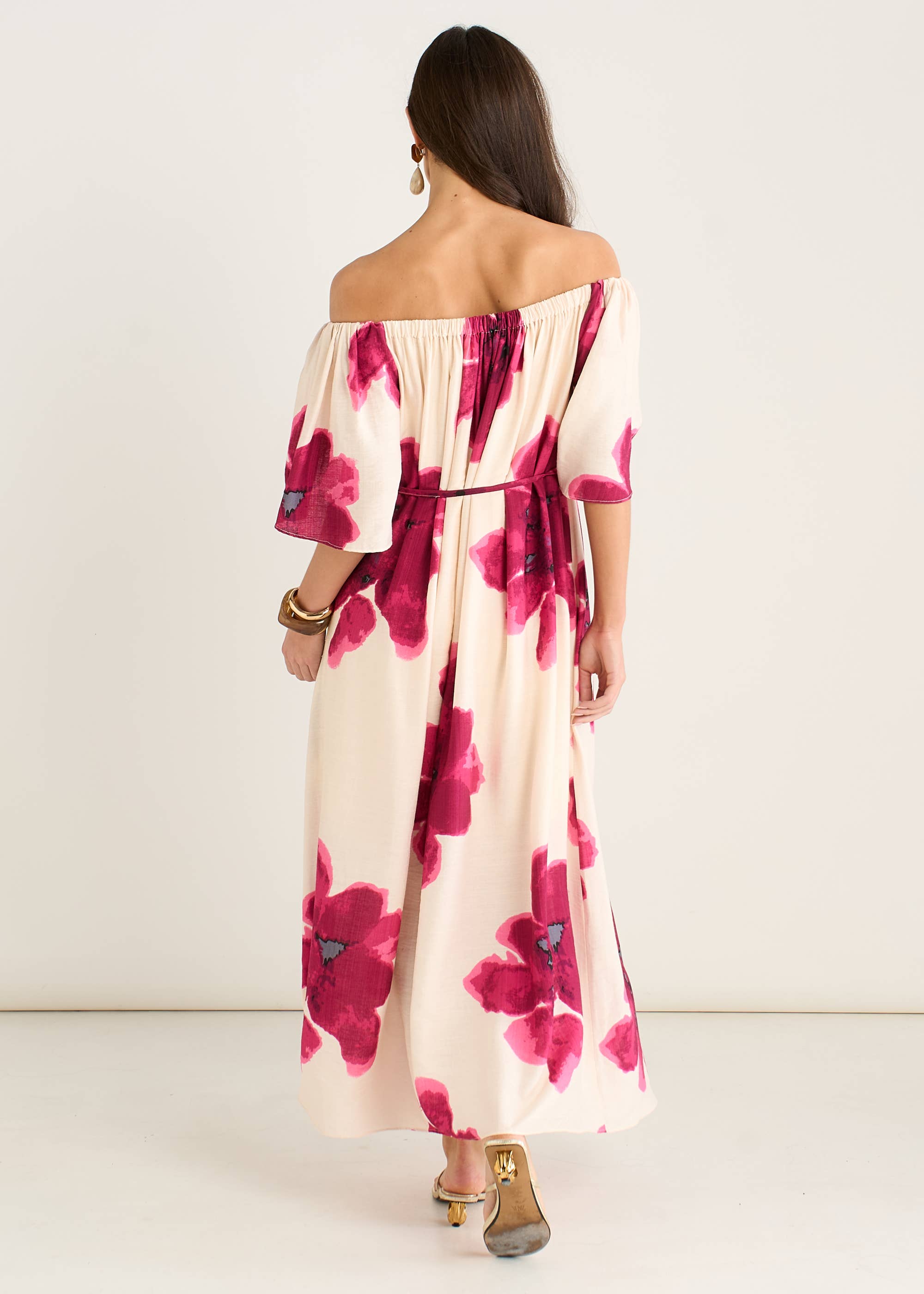 Pink Bardot Trapeze Maxi Dress