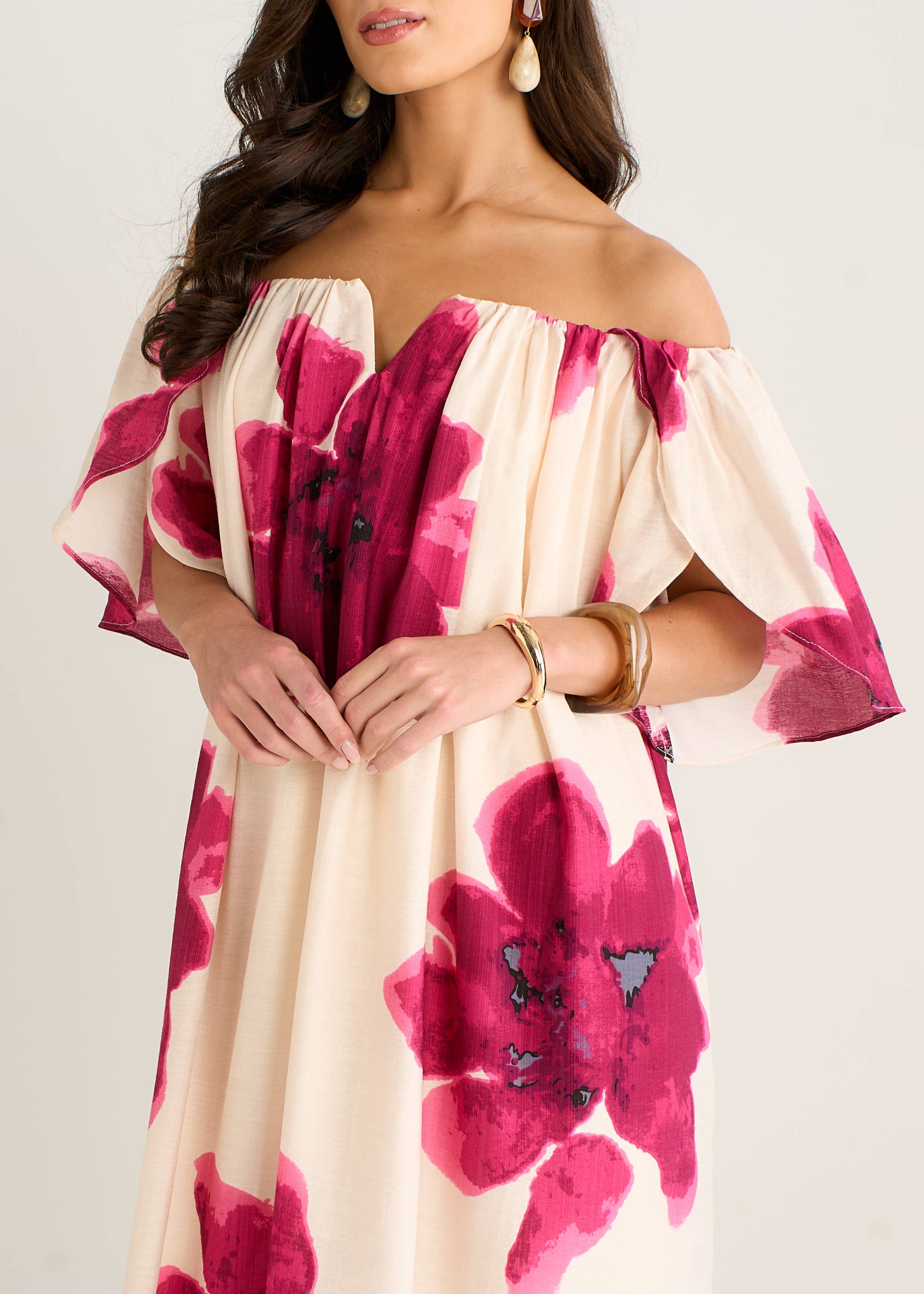 Pink Bardot Trapeze Maxi Dress