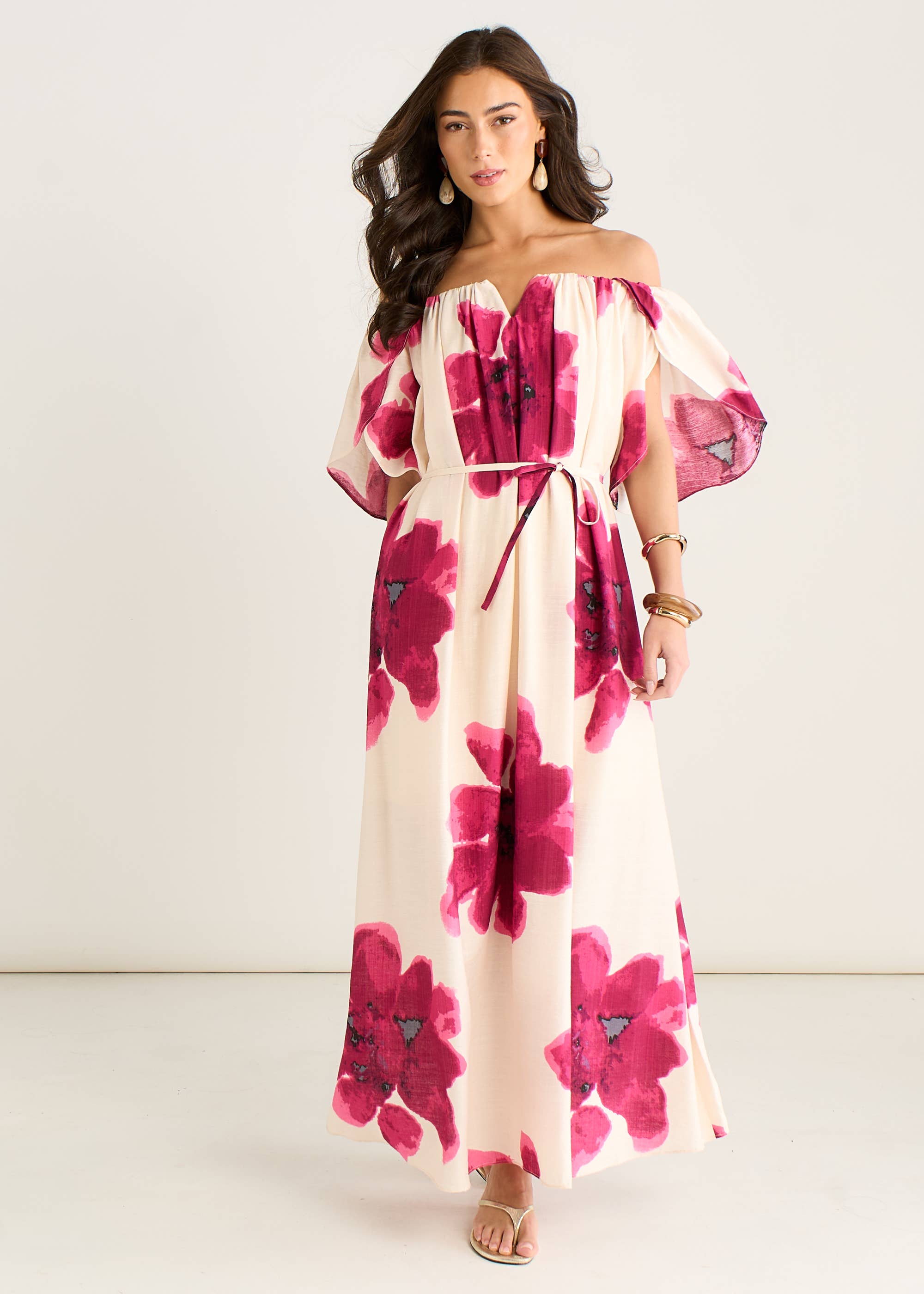 Pink Bardot Trapeze Maxi Dress
