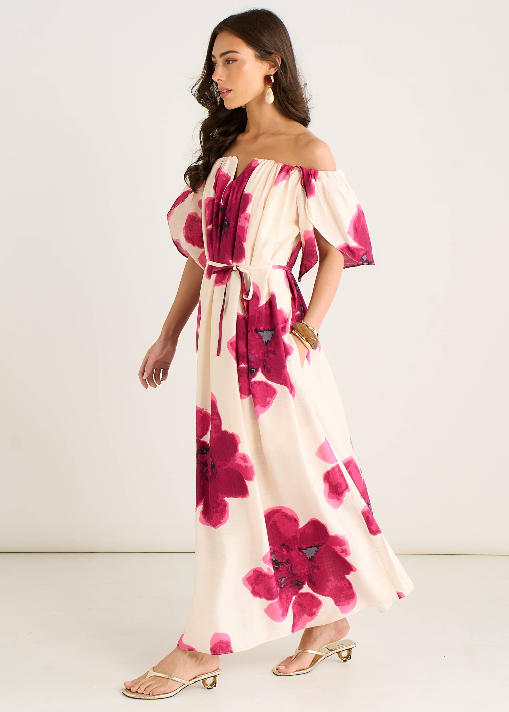 Pink Bardot Trapeze Maxi Dress Gini London Pink Bardot Trapeze Maxi Dress Gini London