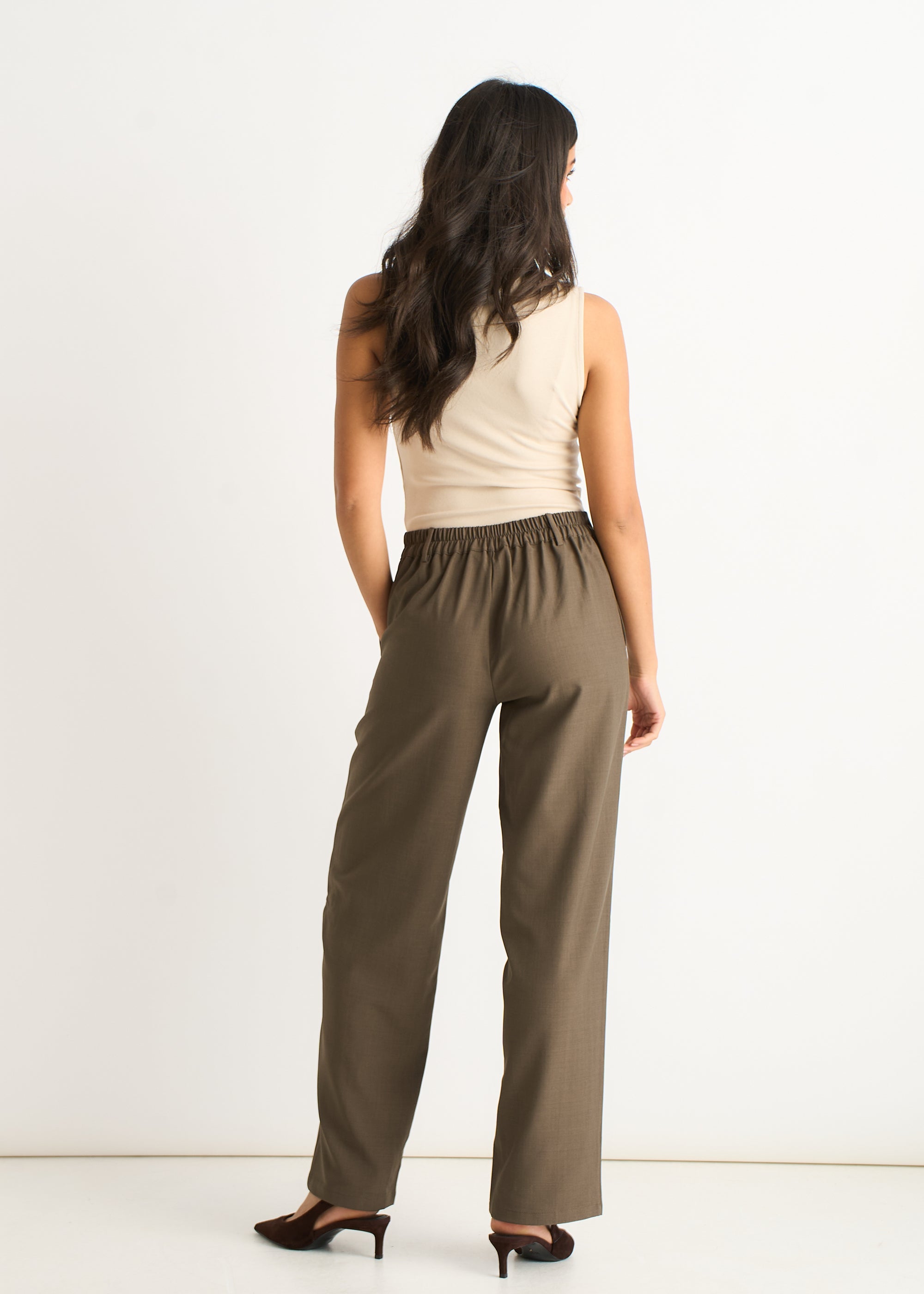 Olive Drawstring Tailored Trousers